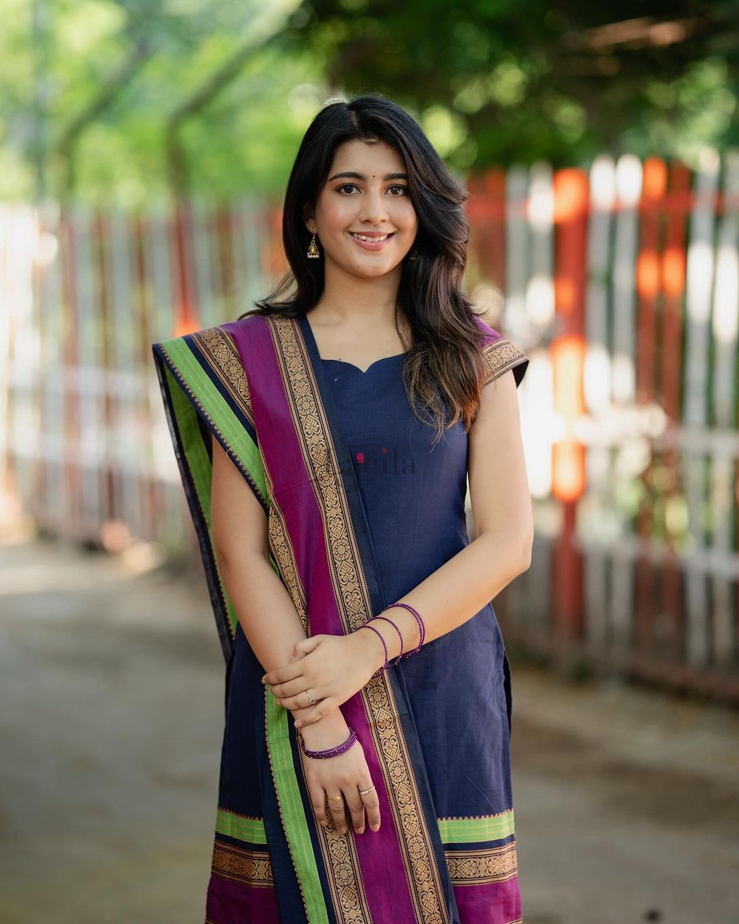 Navy blue kanchi cotton top and duppata