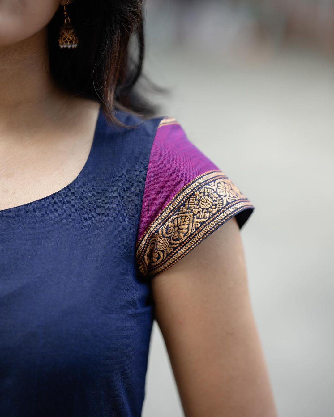 Navy blue kanchi cotton top and duppata