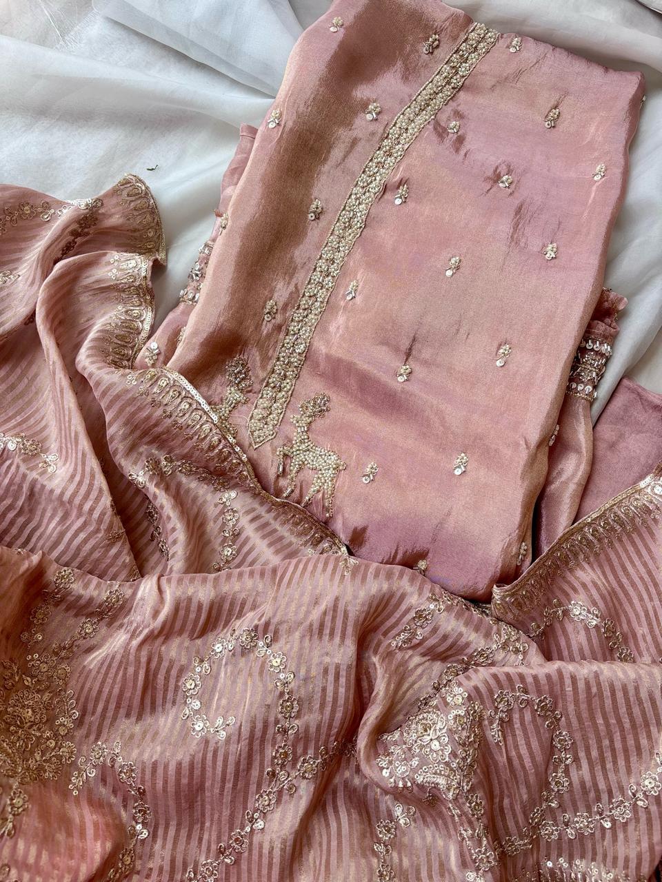 Peach Tissue Un stitched Salwar