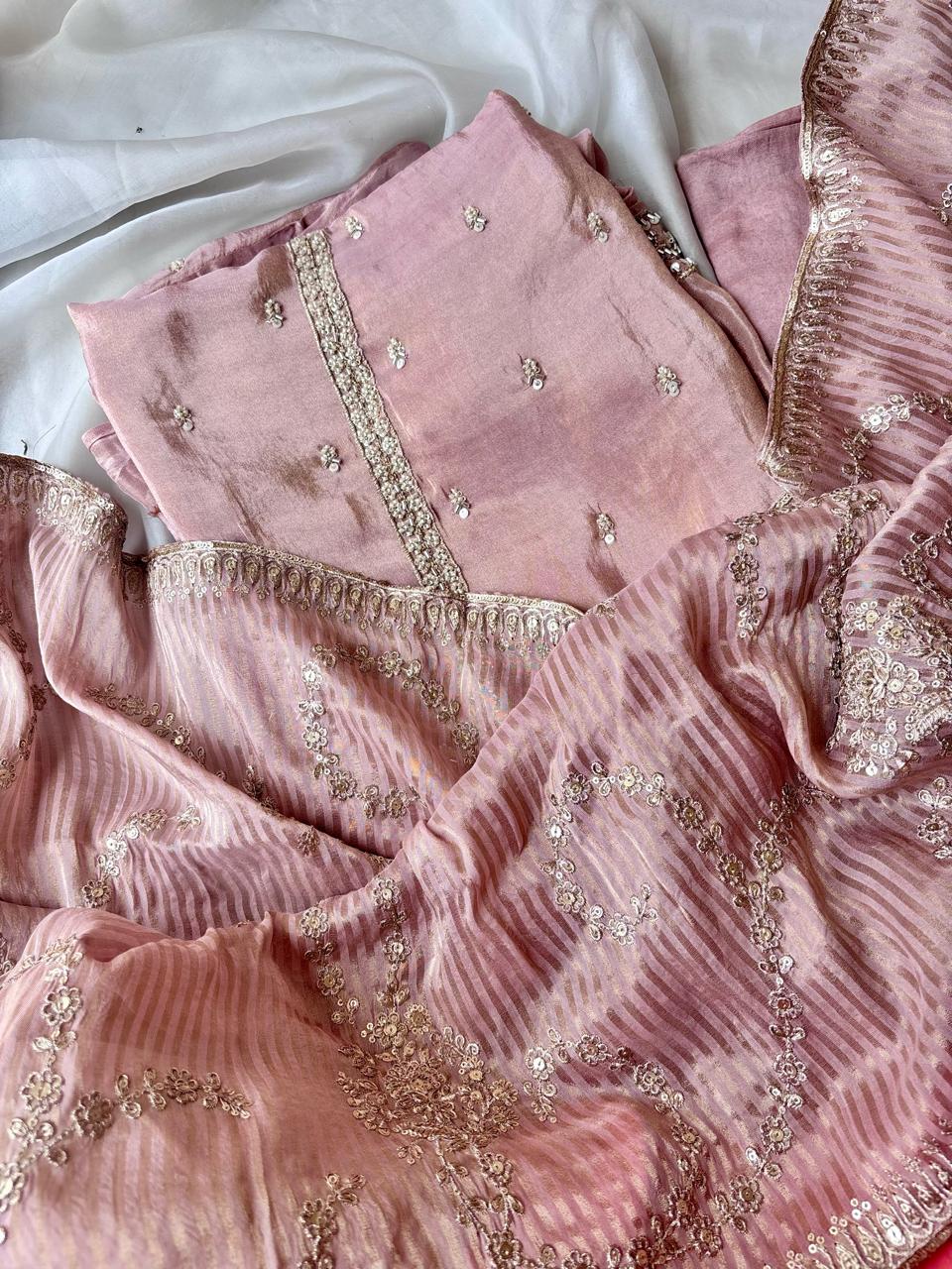 Peach Tissue Un stitched Salwar