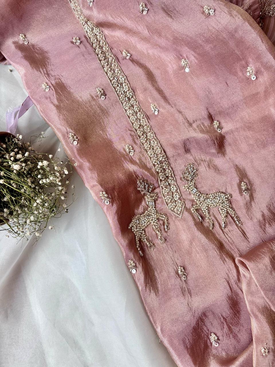 Peach Tissue Un stitched Salwar