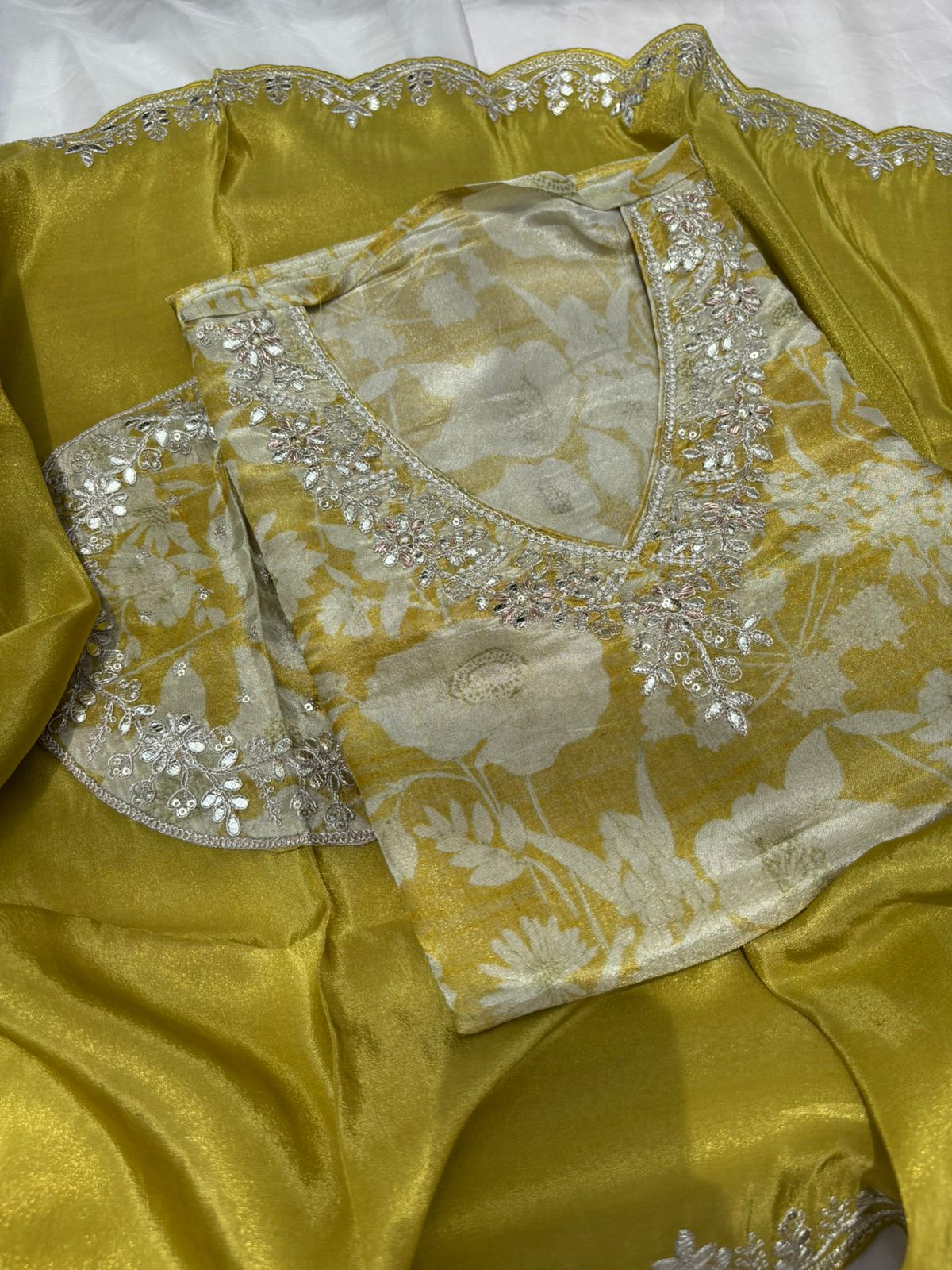 Green Tissue Semi stitched salwar suit