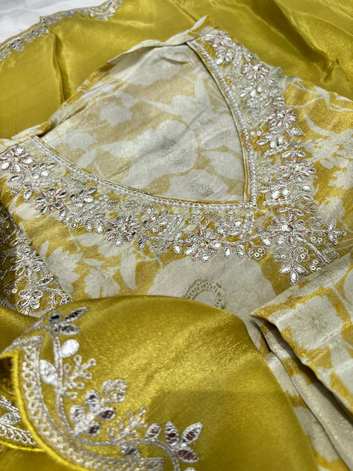 Green Tissue Semi stitched salwar suit