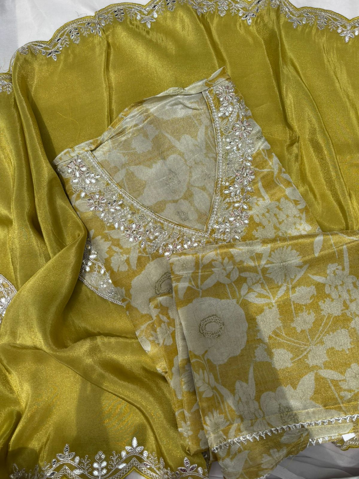 Green Tissue Semi stitched salwar suit