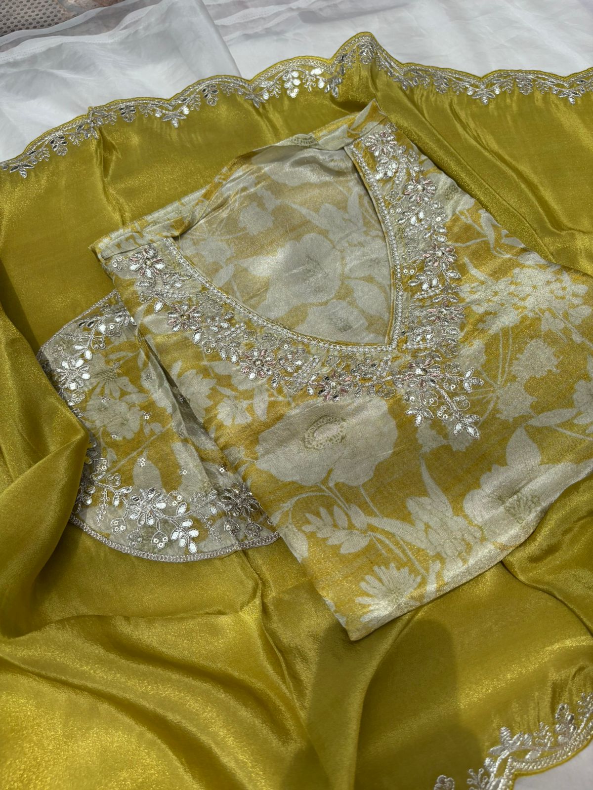 Green Tissue Semi stitched salwar suit