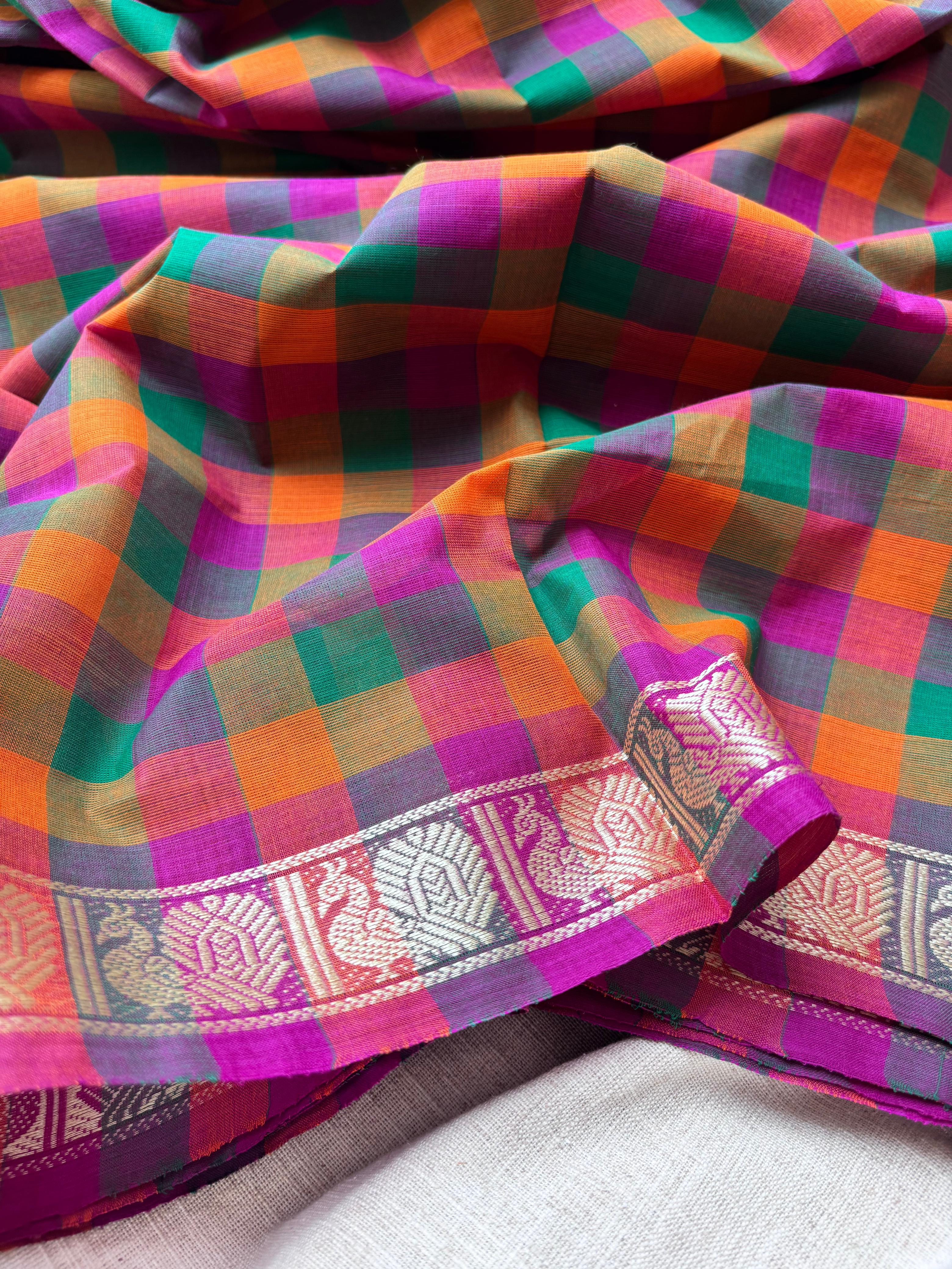 Multicolor classic Madras Checks in Pure Chettinad Saree
