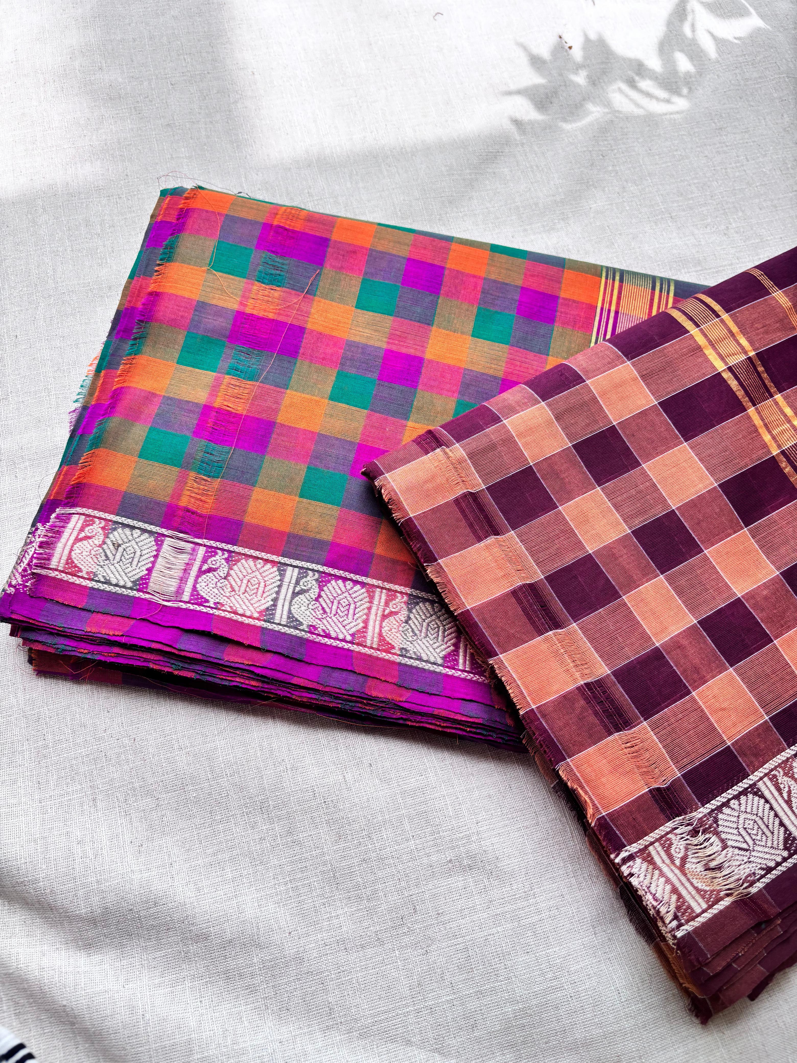 Brown classic Madras Checks in Pure Chettinad Saree