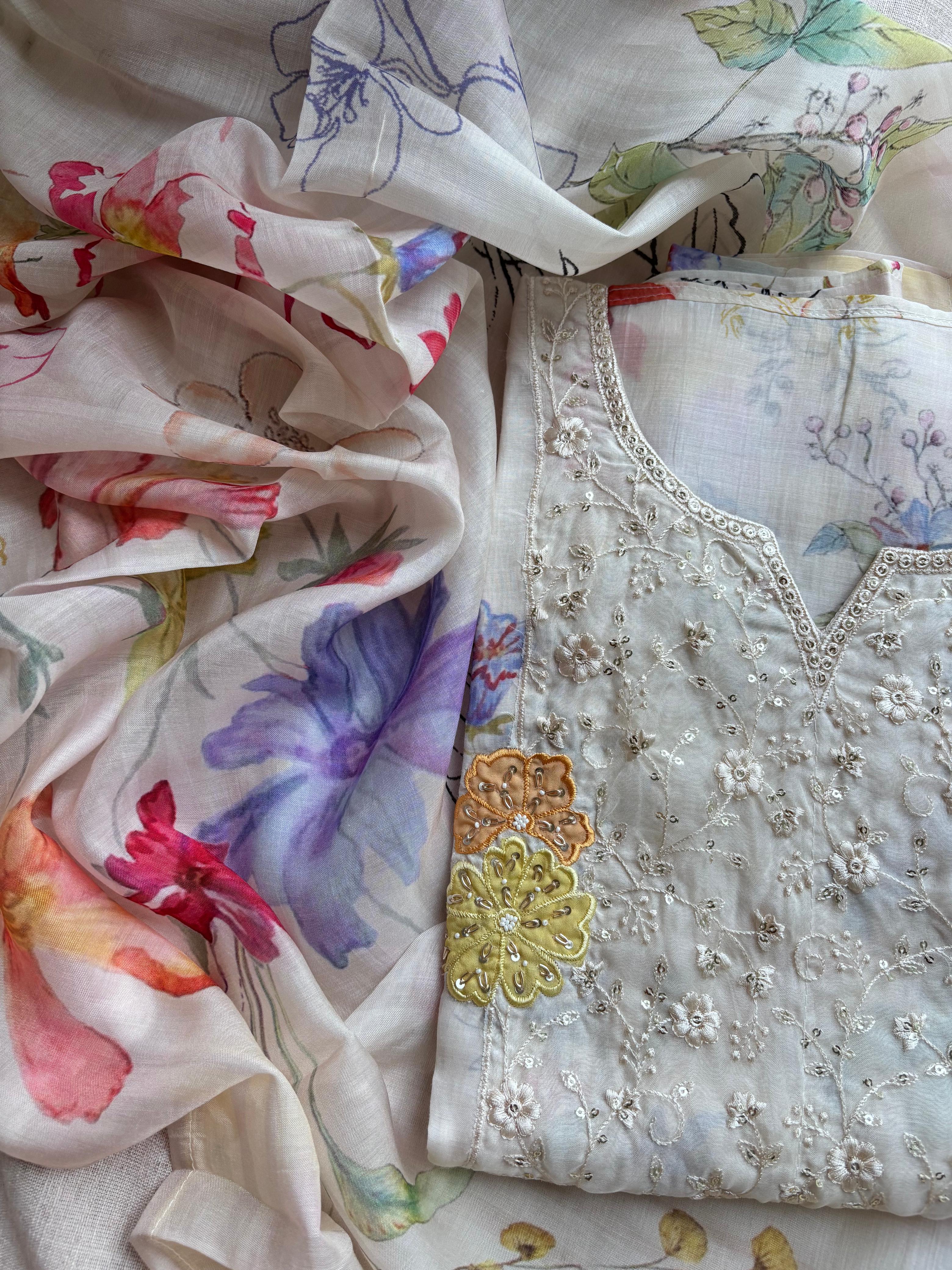 Breezy floral Muslin Silk Semi Stitched salwar suits