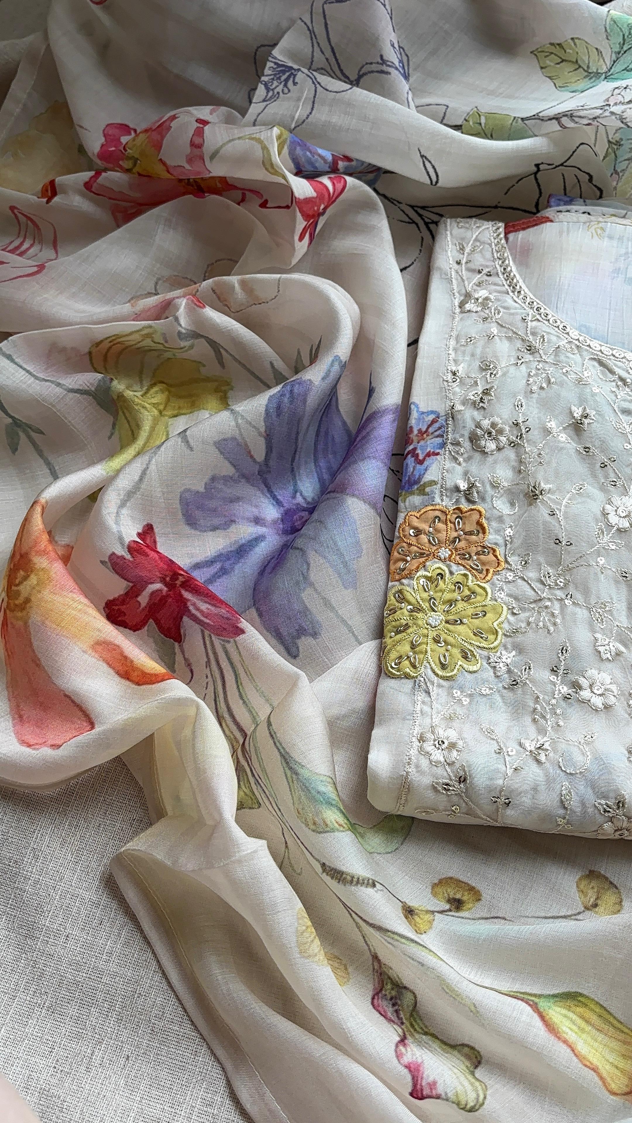 Breezy floral Muslin Silk Semi Stitched salwar suits