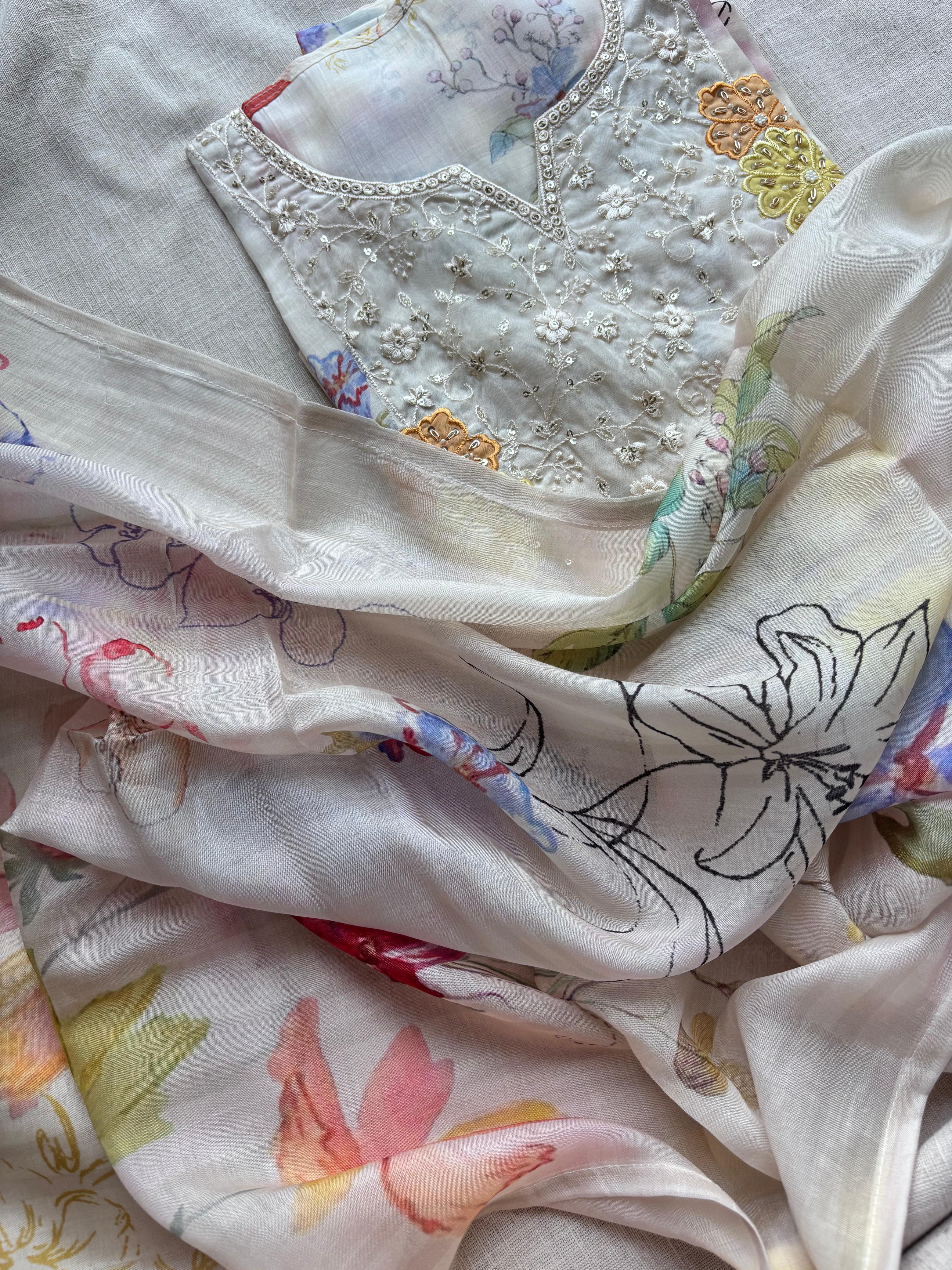 Breezy floral Muslin Silk Semi Stitched salwar suits