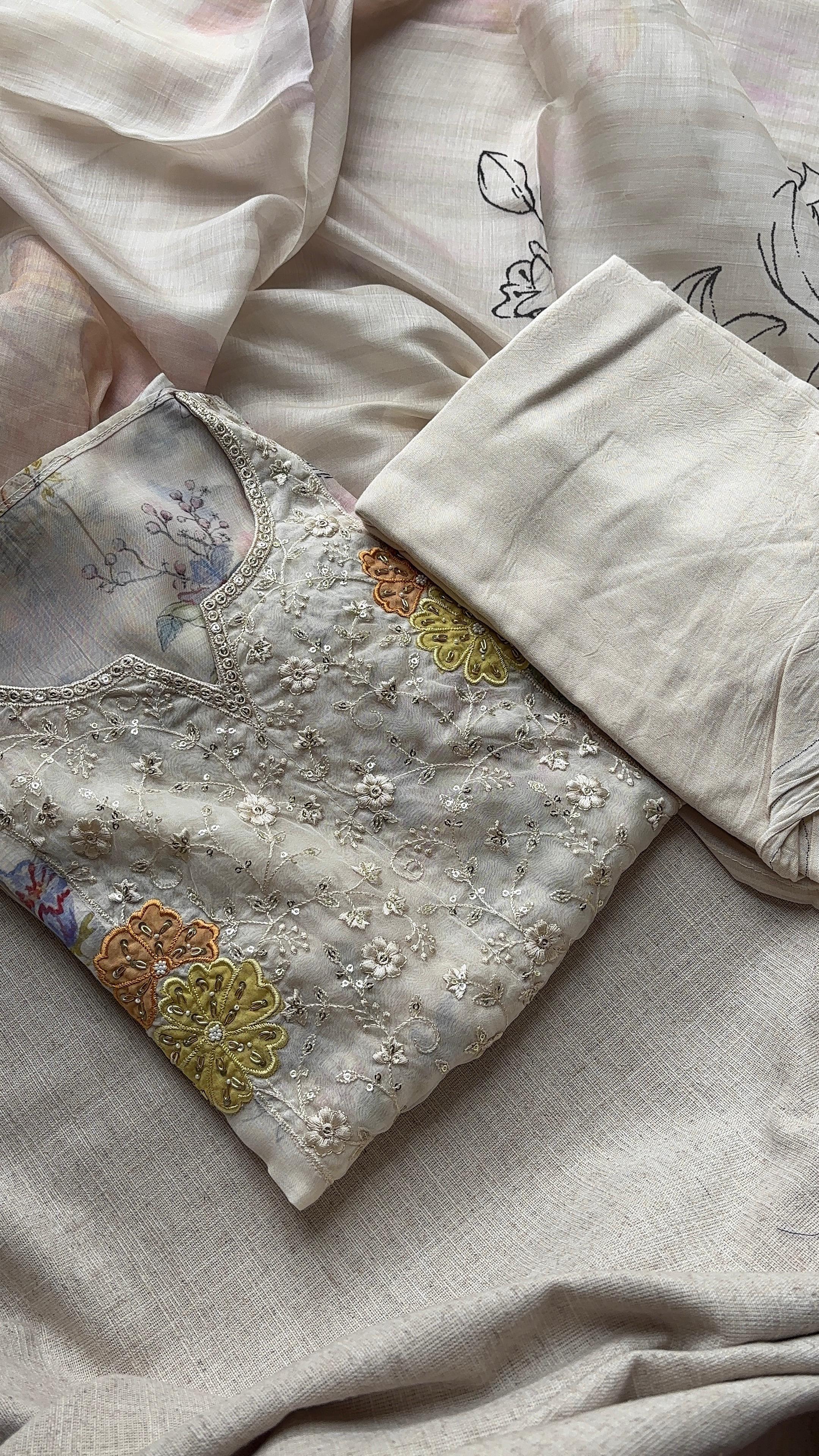 Breezy floral Muslin Silk Semi Stitched salwar suits