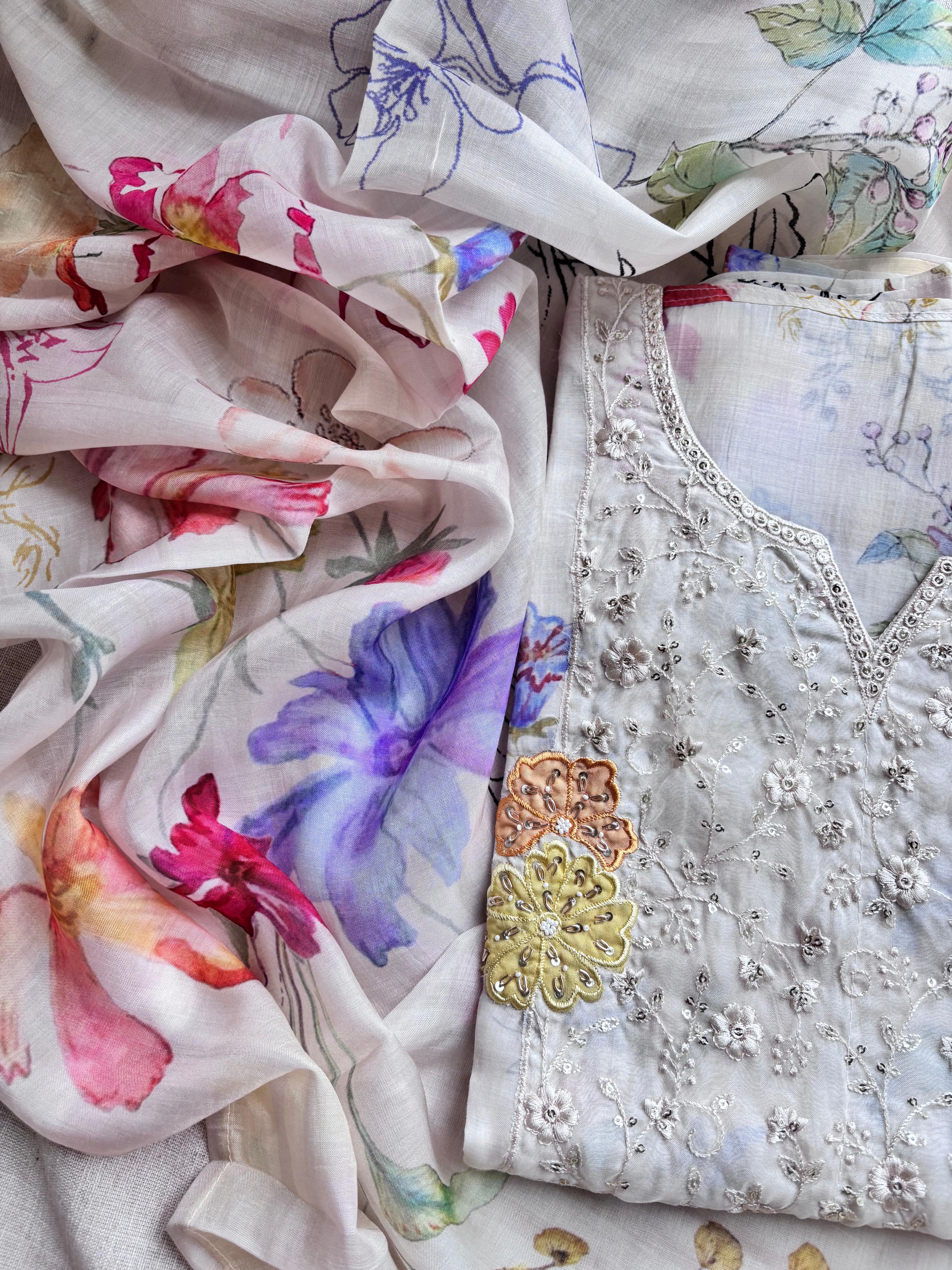 Breezy floral Muslin Silk Semi Stitched salwar suits