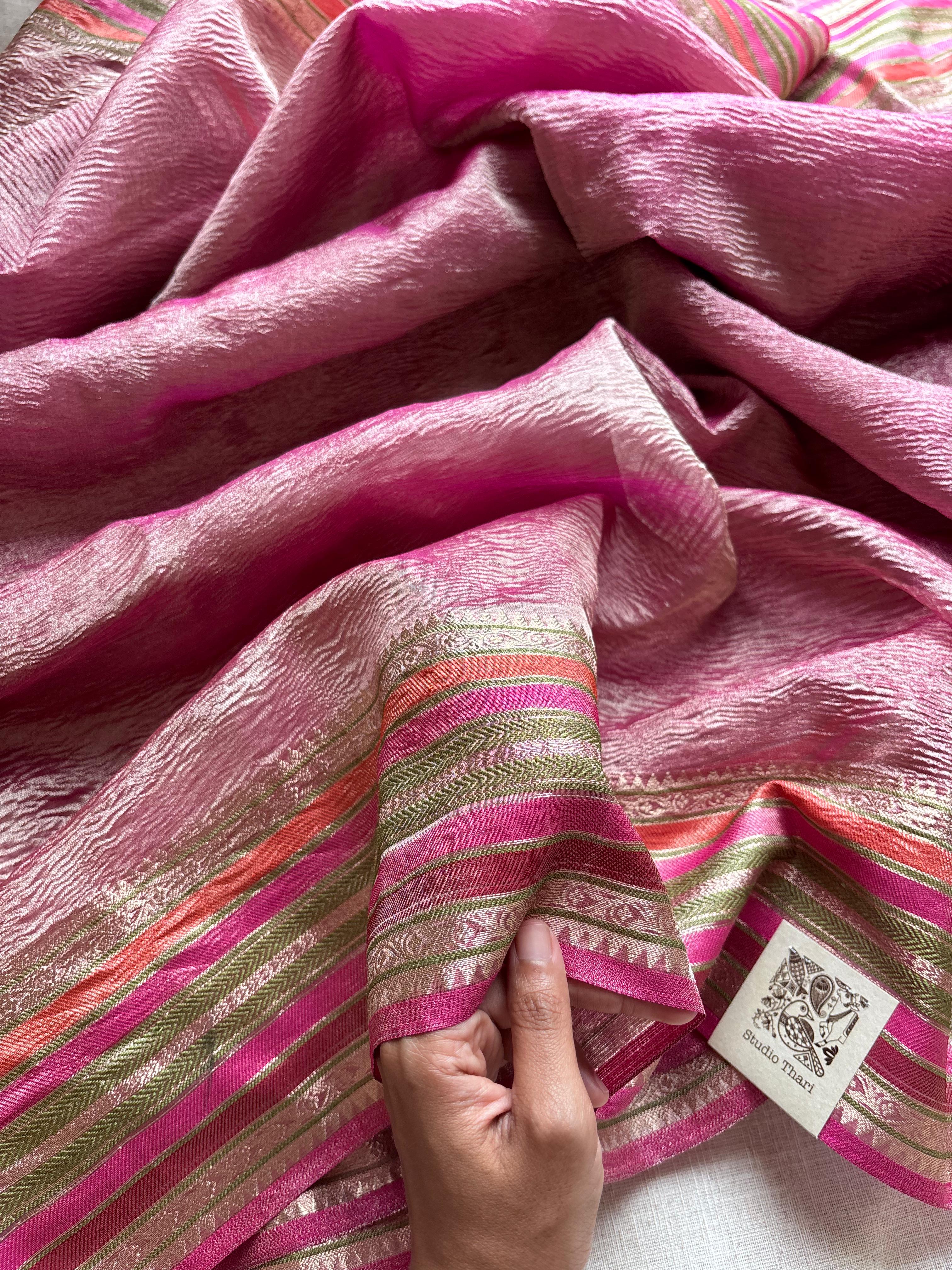 Onion Pink Crushed Tissue Saree
