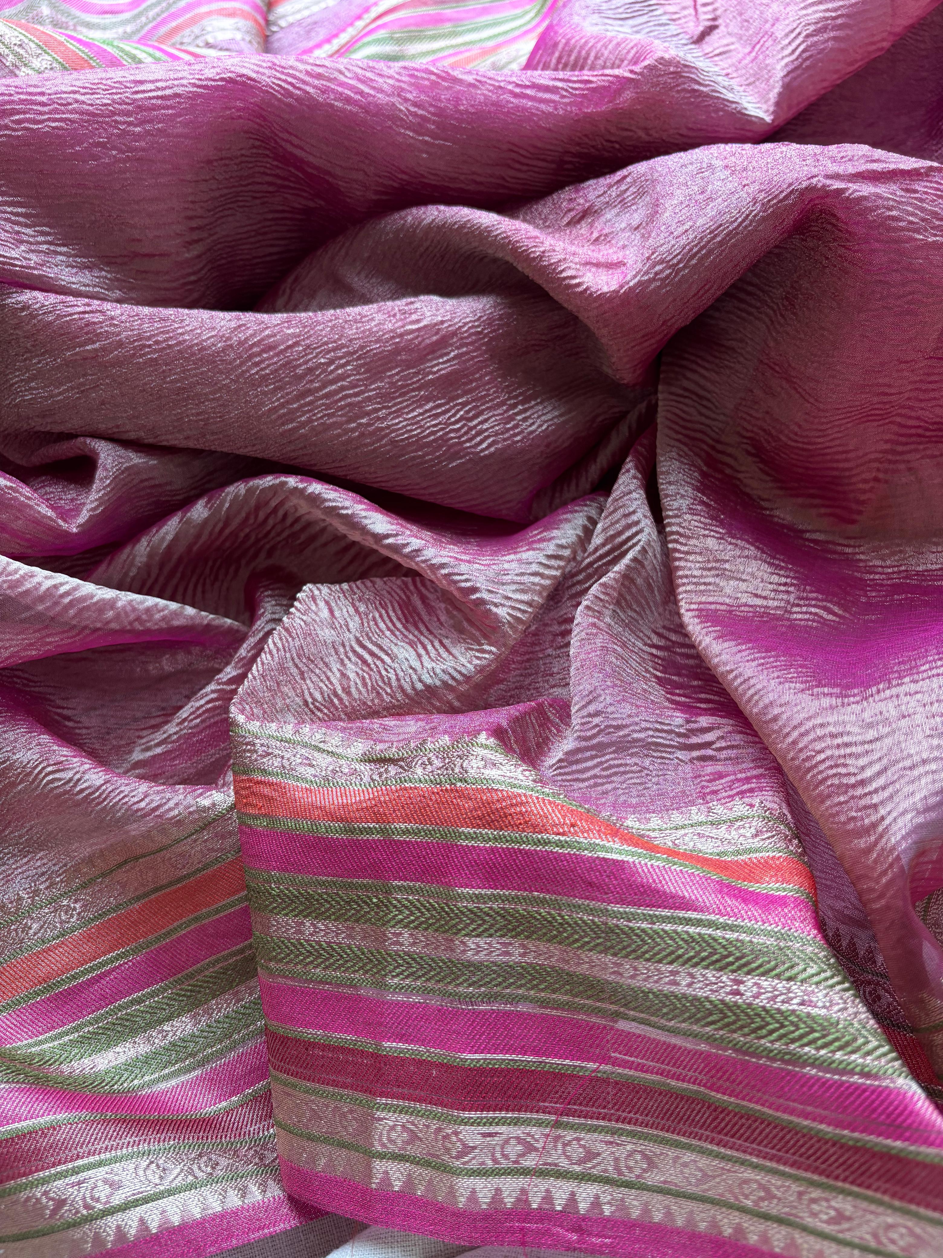 Onion Pink Crushed Tissue Saree