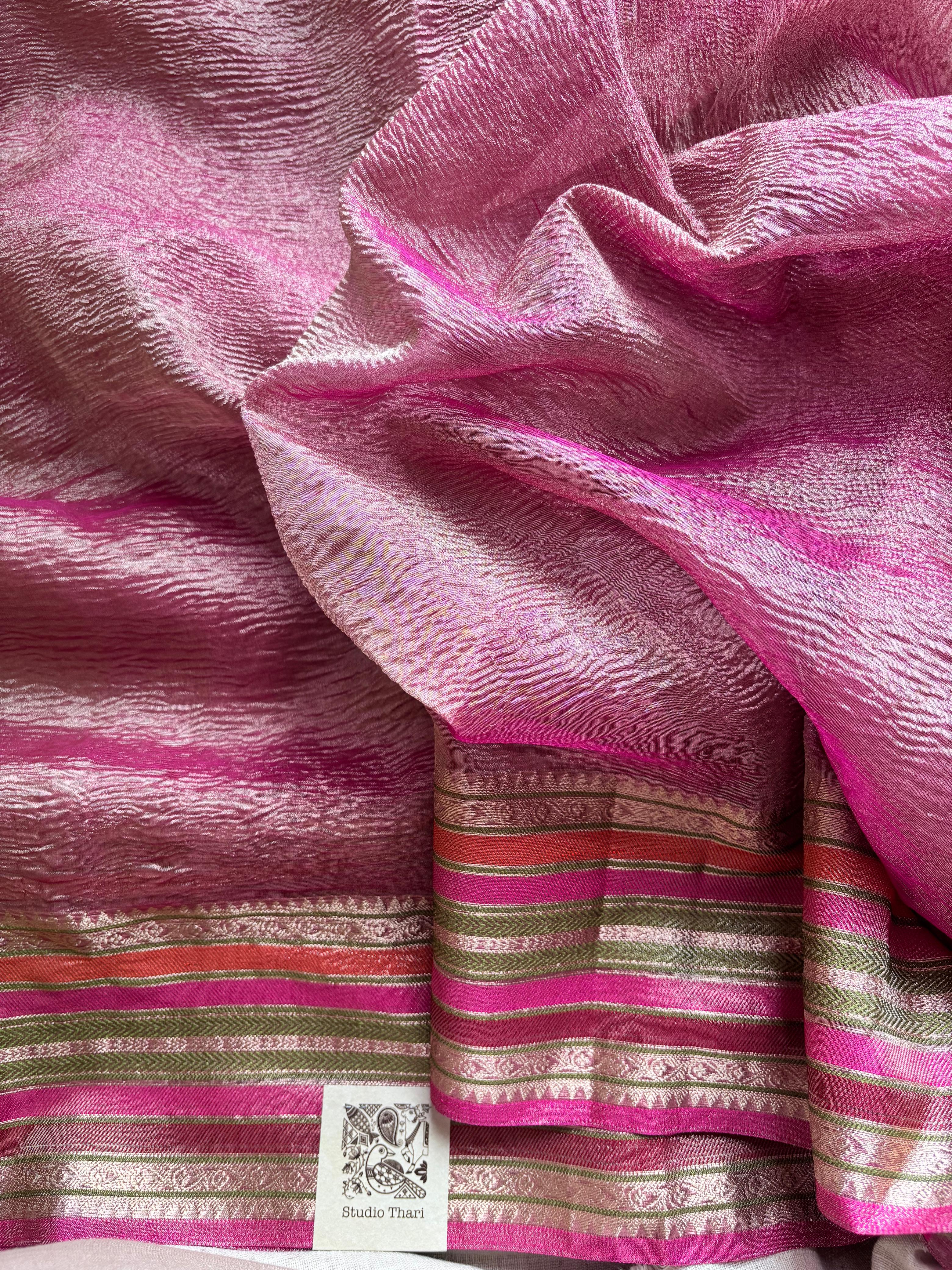 Onion Pink Crushed Tissue Saree