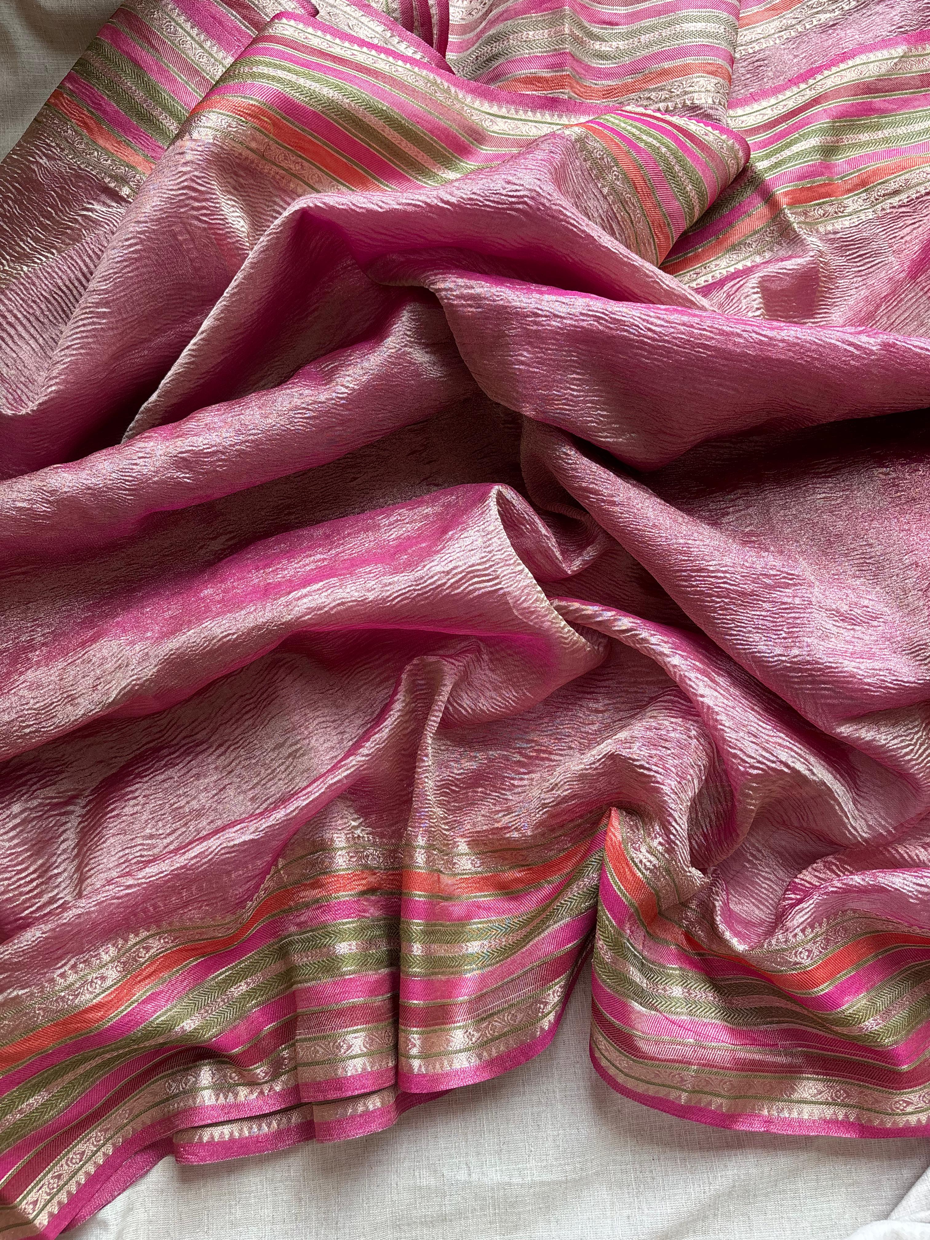 Onion Pink Crushed Tissue Saree
