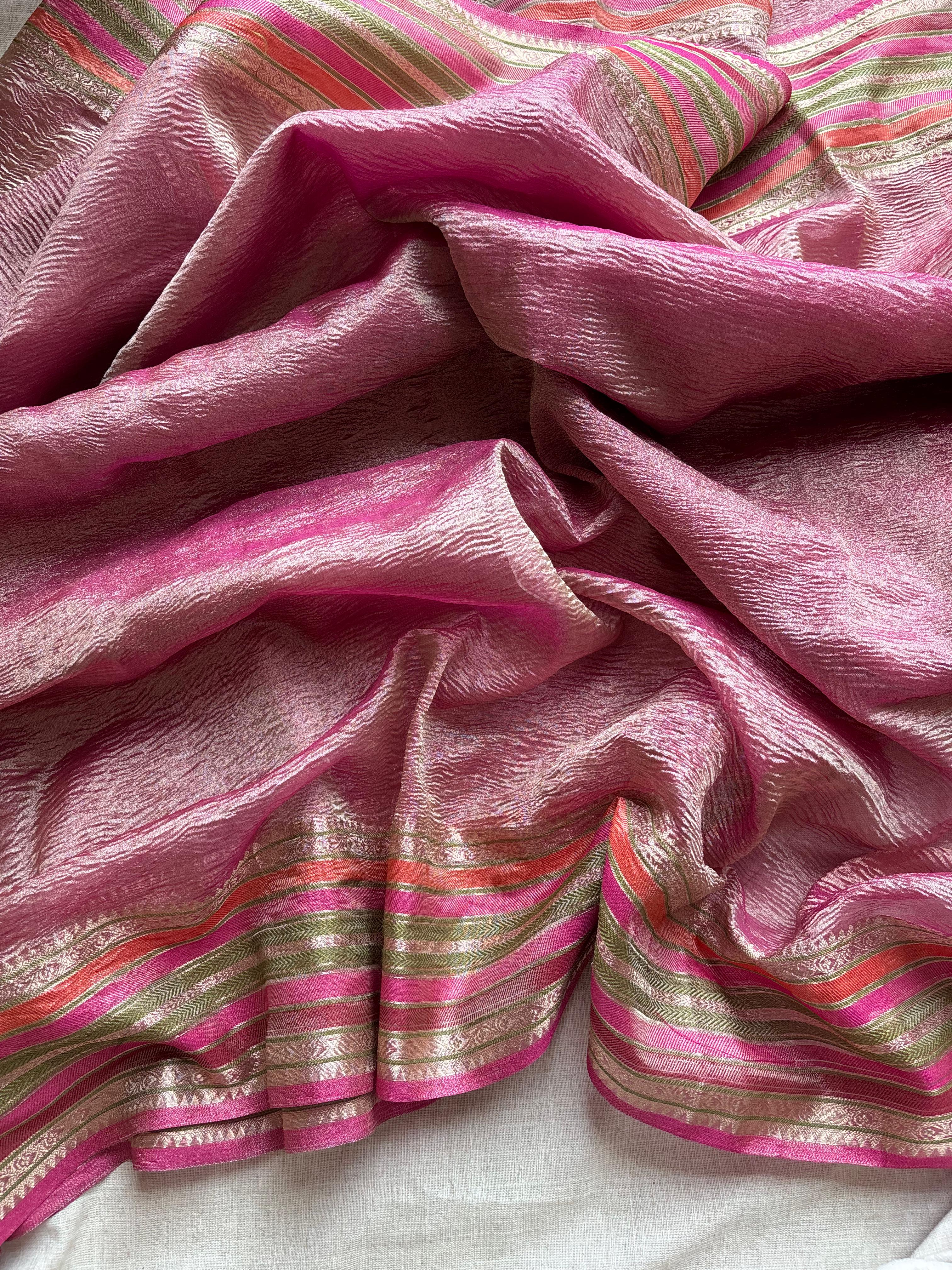 Onion Pink Crushed Tissue Saree
