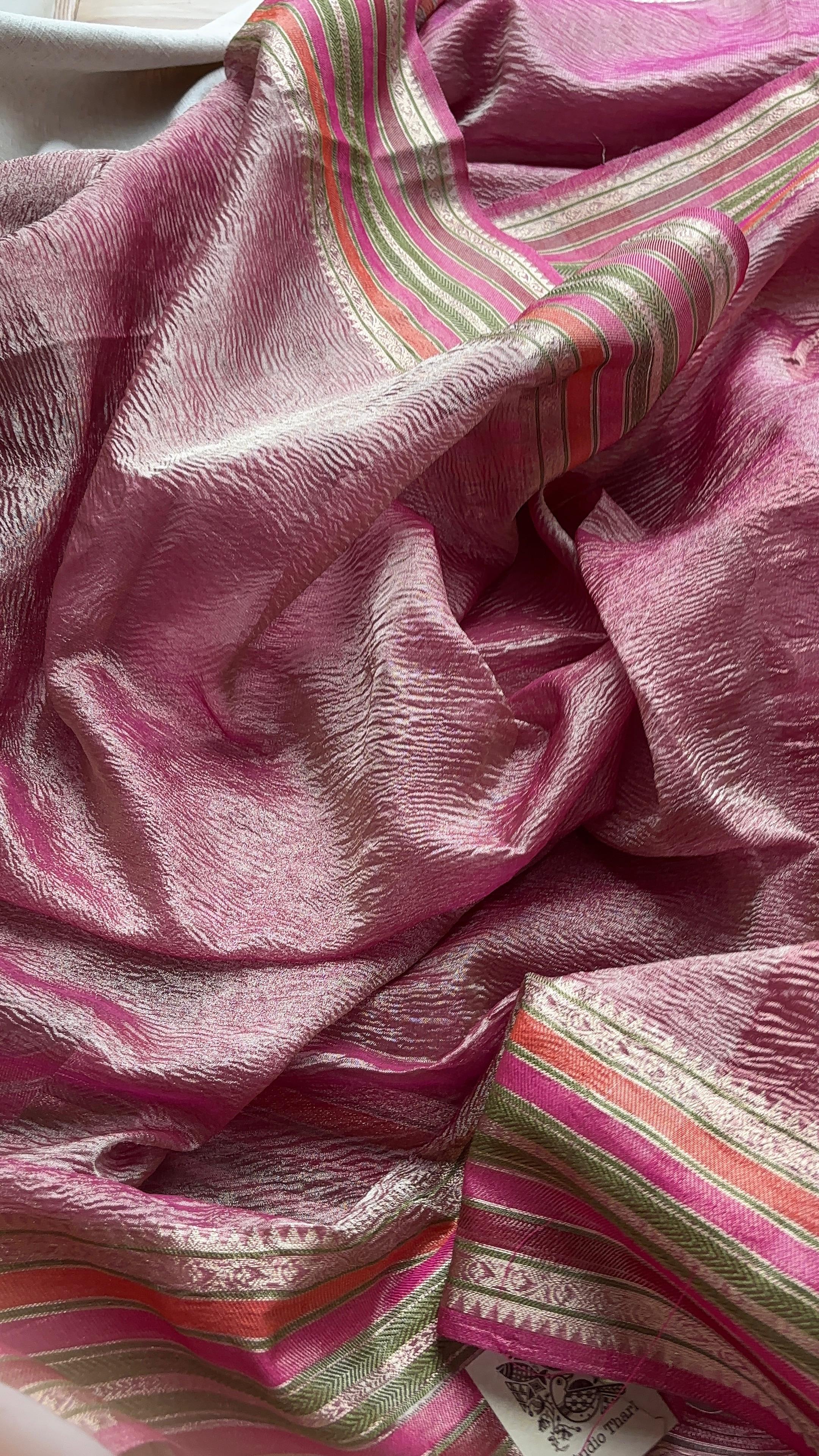 Onion Pink Crushed Tissue Saree