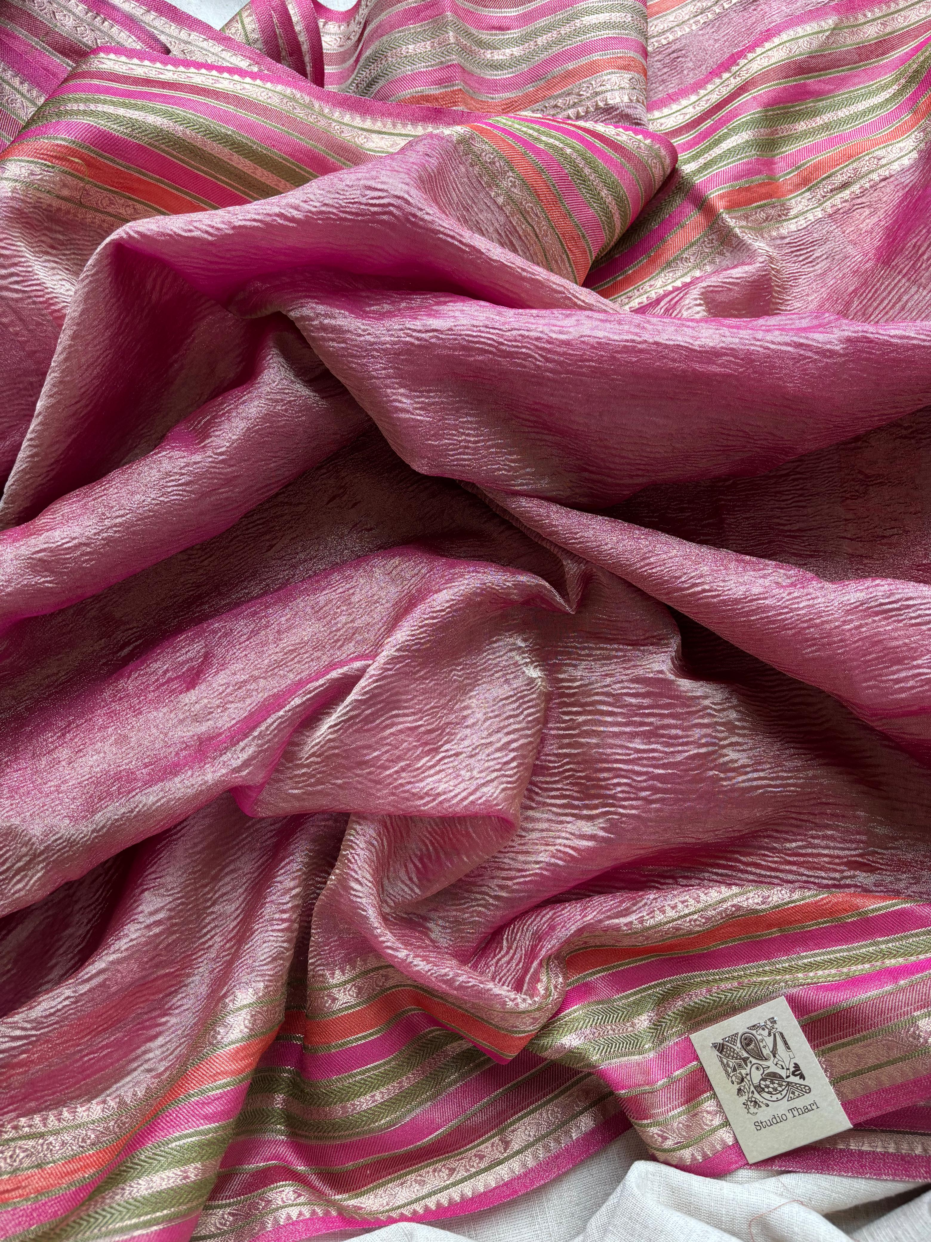 Onion Pink Crushed Tissue Saree