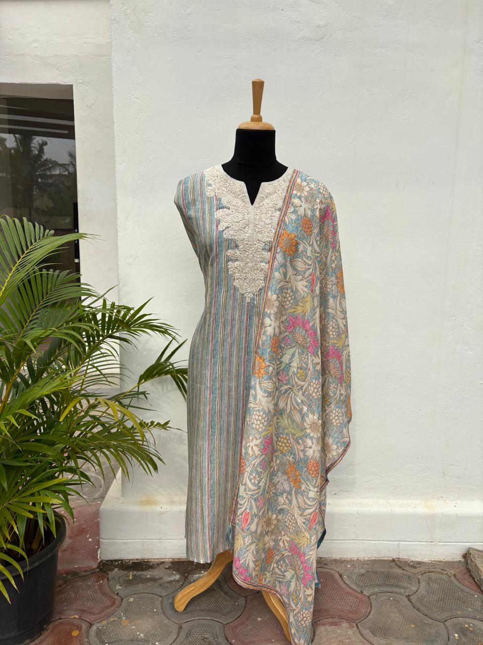 Blue floral Muslin semi stitched salwar suit