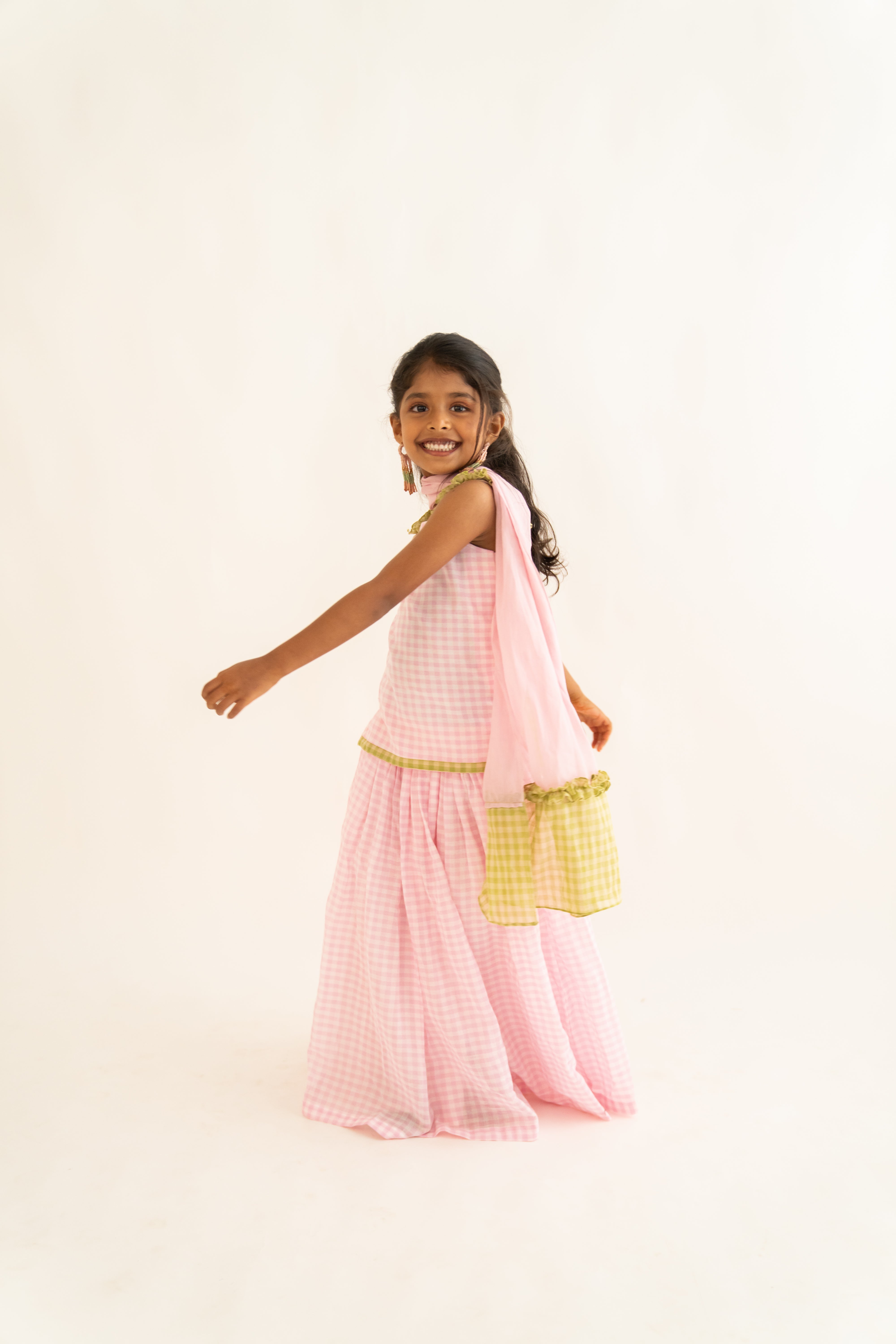 Pink Gingham Skirt Set