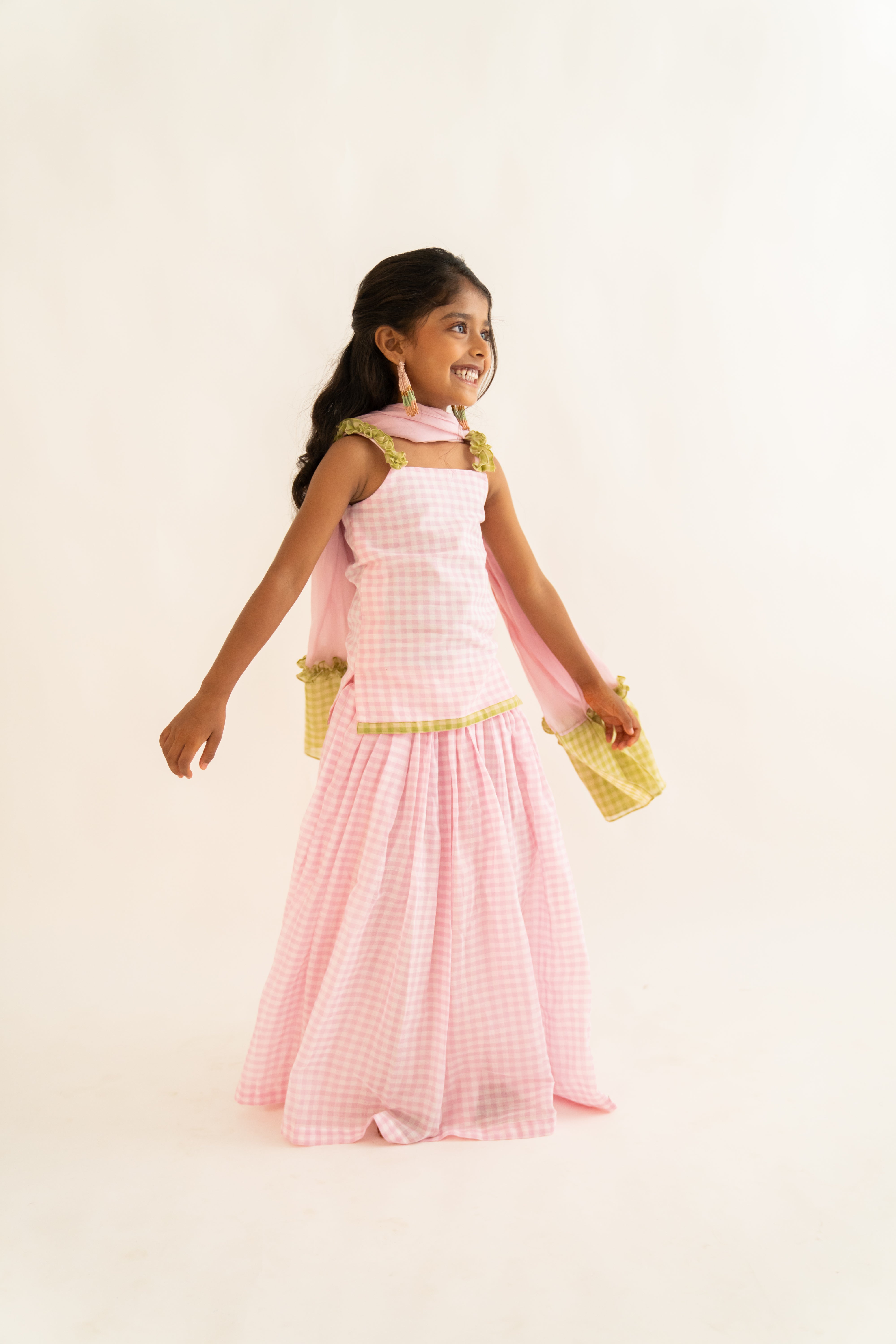 Pink Gingham Skirt Set