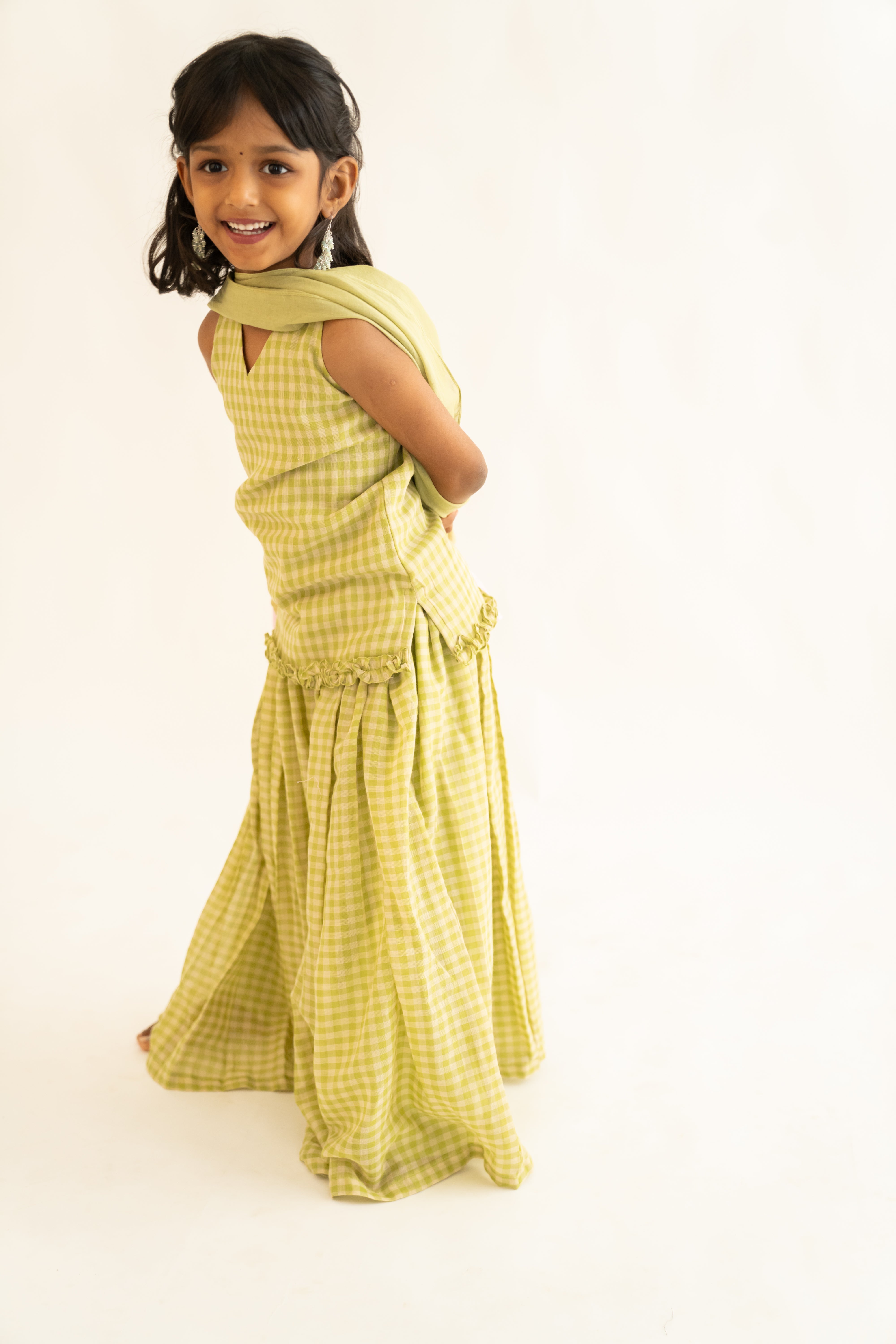 Green Gingham Skirt Set