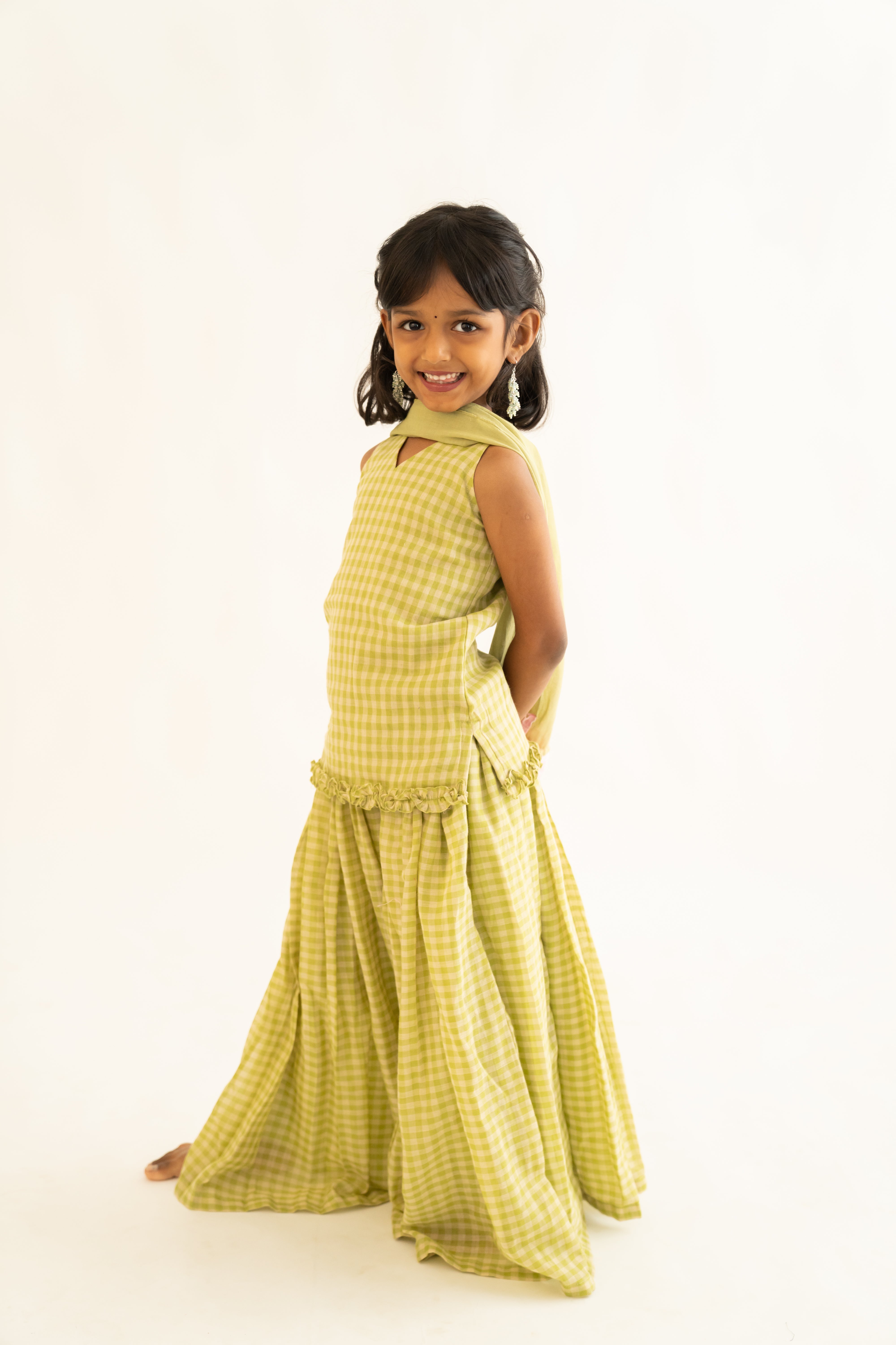 Green Gingham Skirt Set