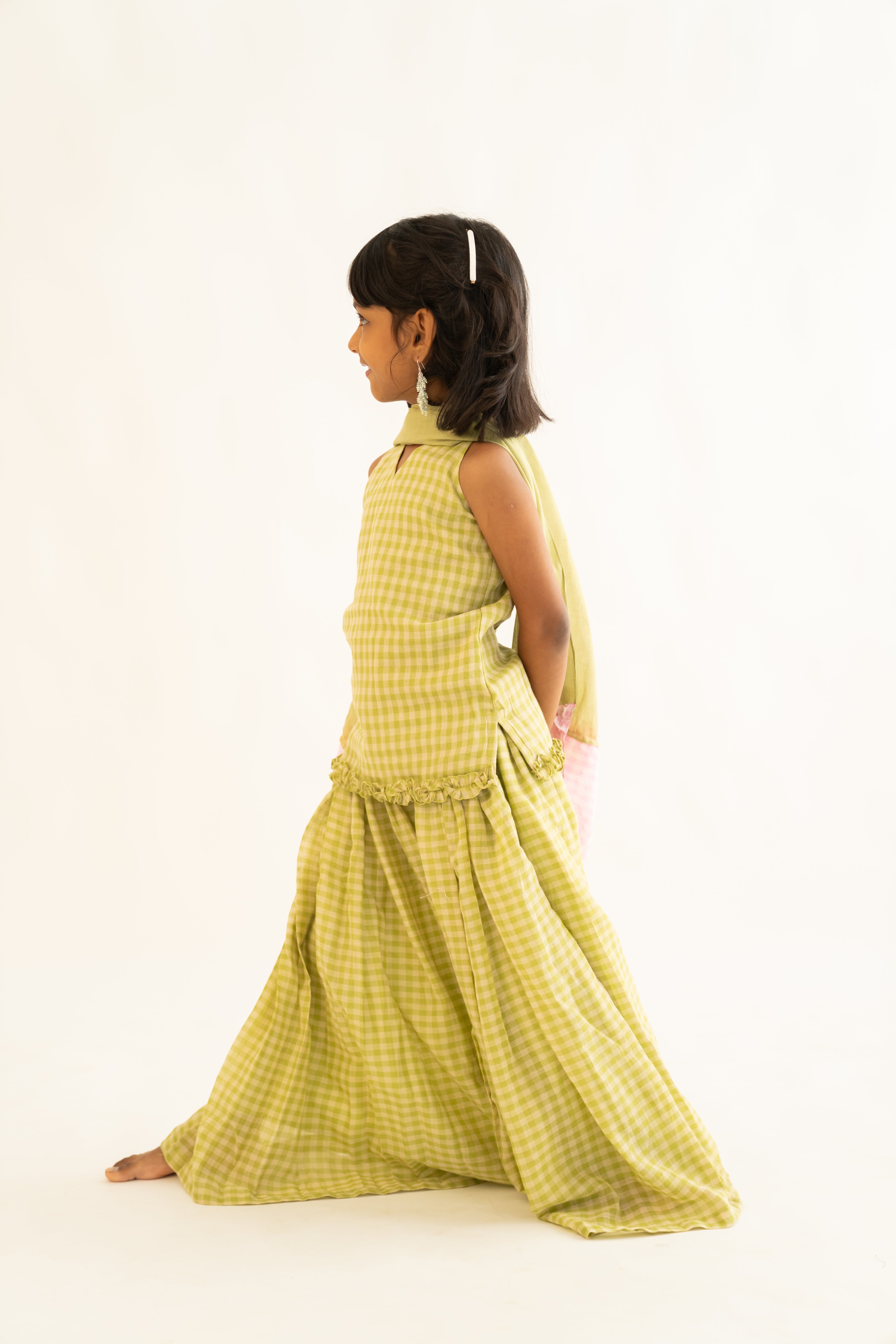 Green Gingham Skirt Set