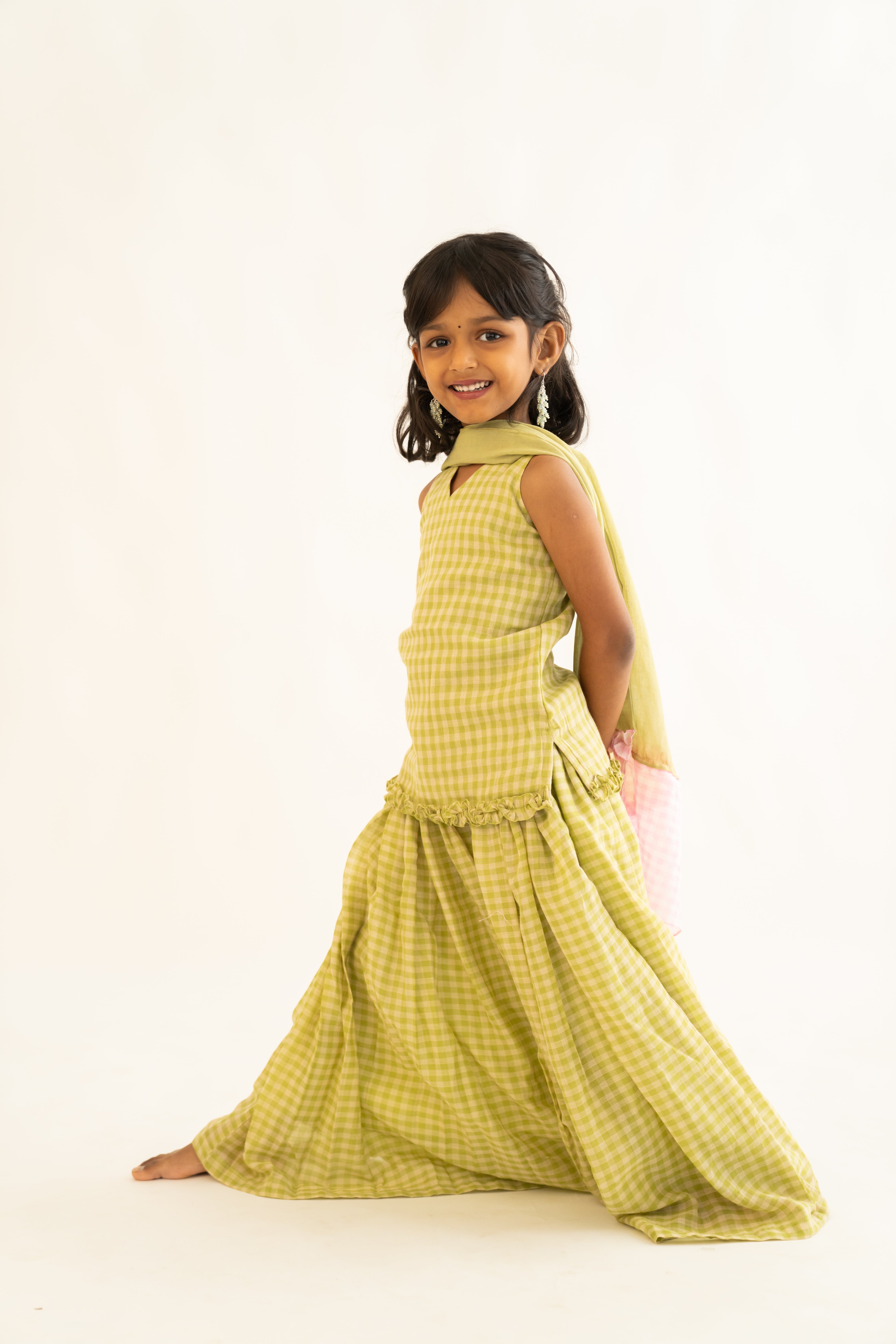 Green Gingham Skirt Set