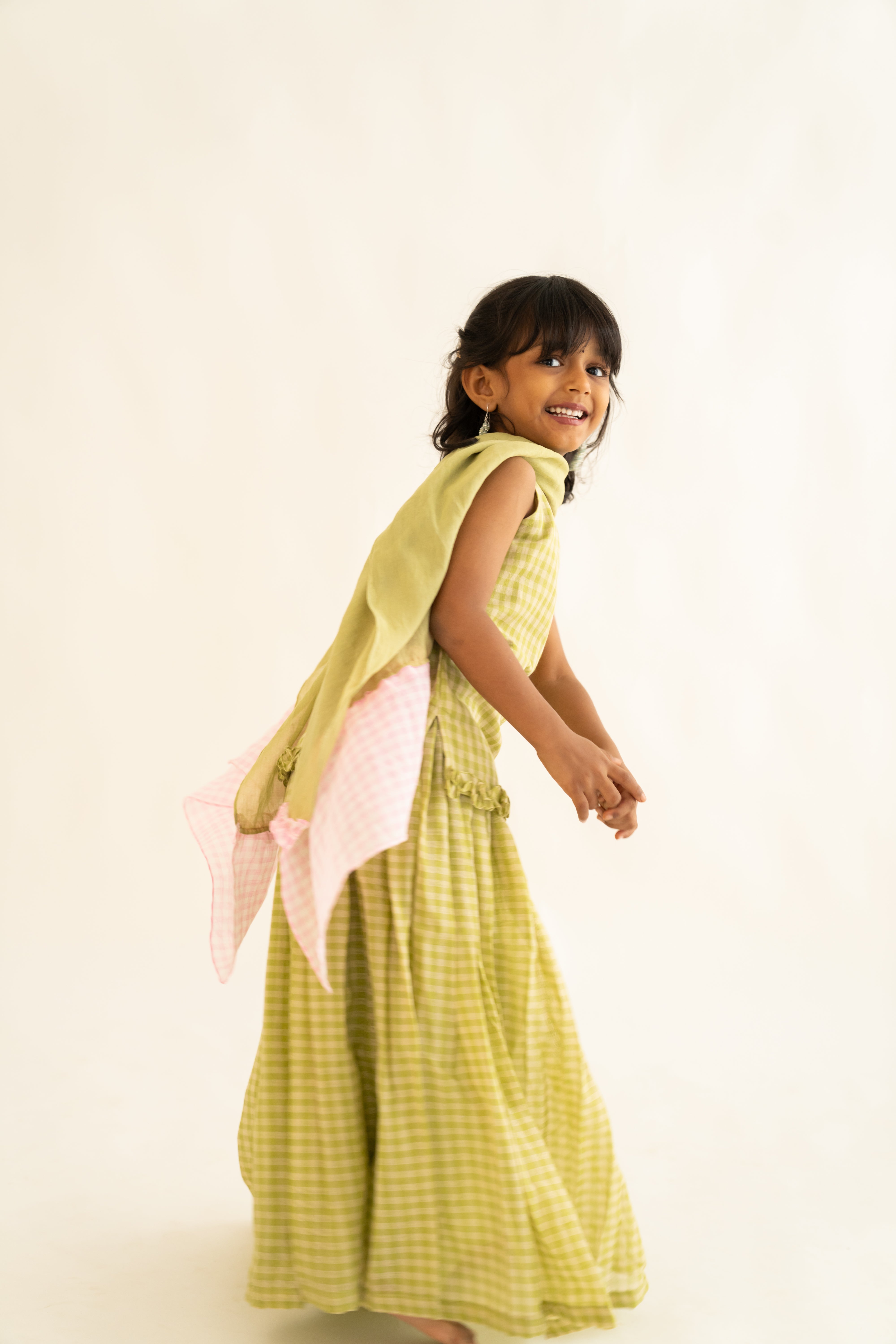 Green Gingham Skirt Set