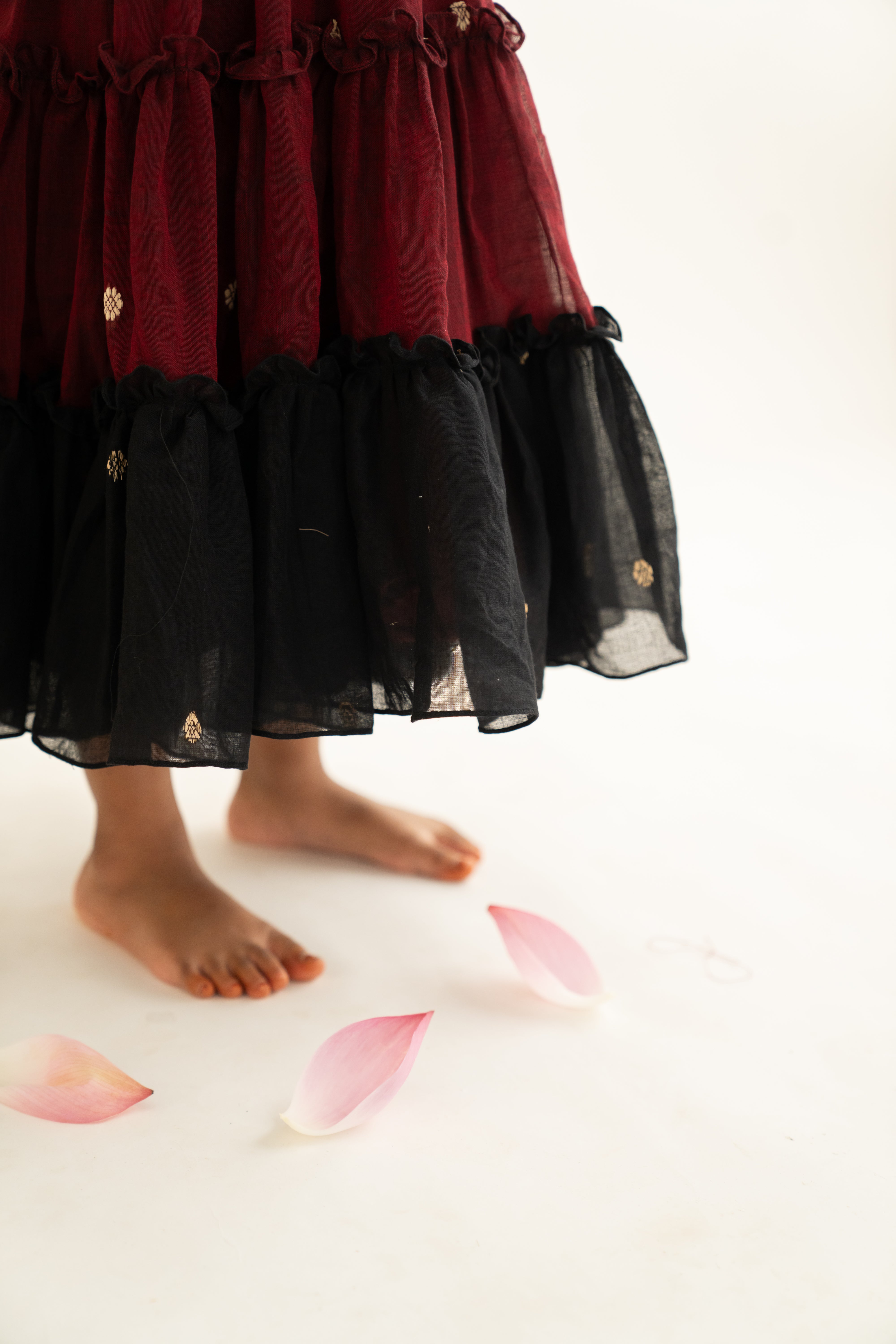 Maroon & Black Narayanpet Tiered Dress