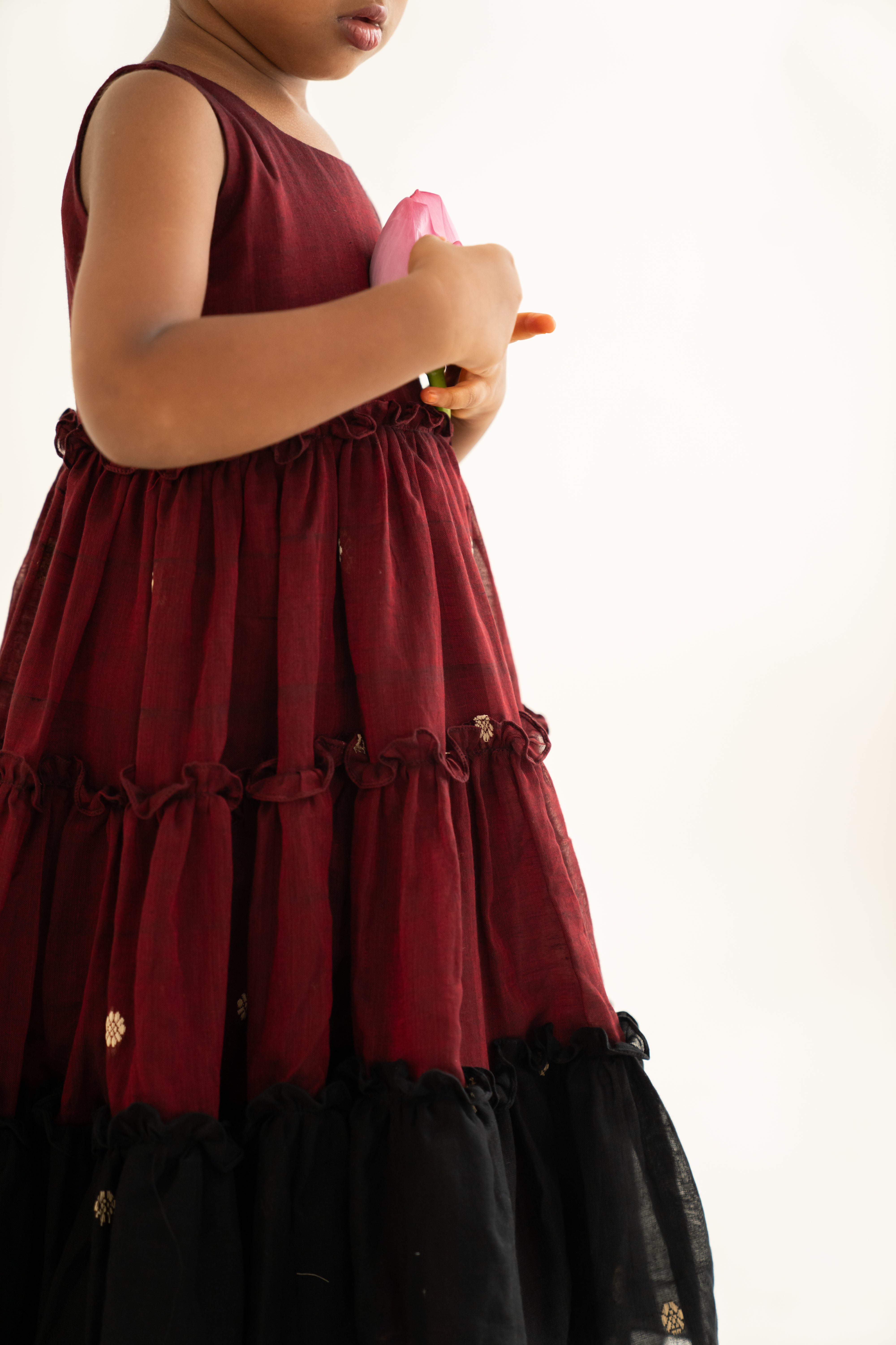 Maroon & Black Narayanpet Tiered Dress