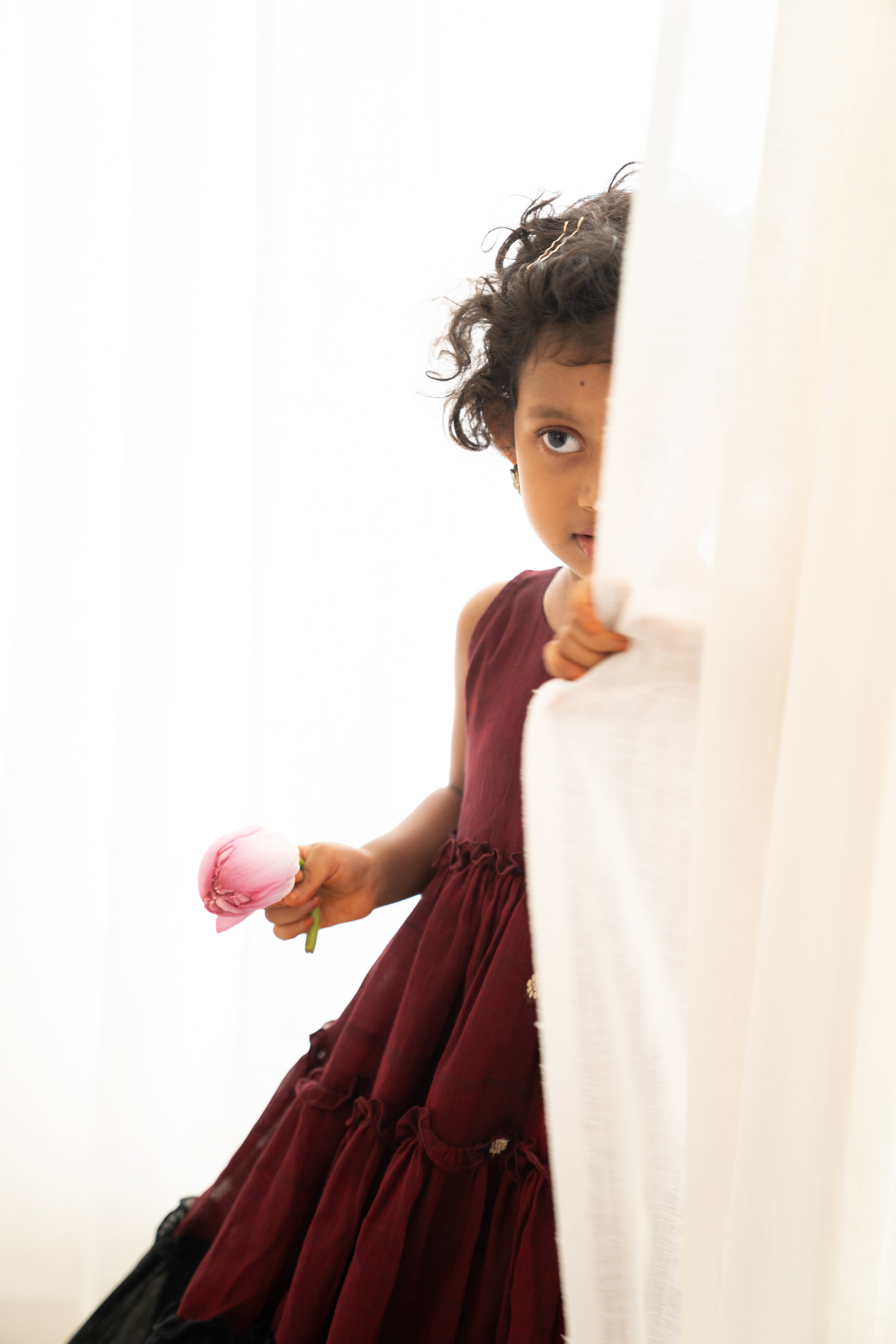 Maroon & Black Narayanpet Tiered Dress