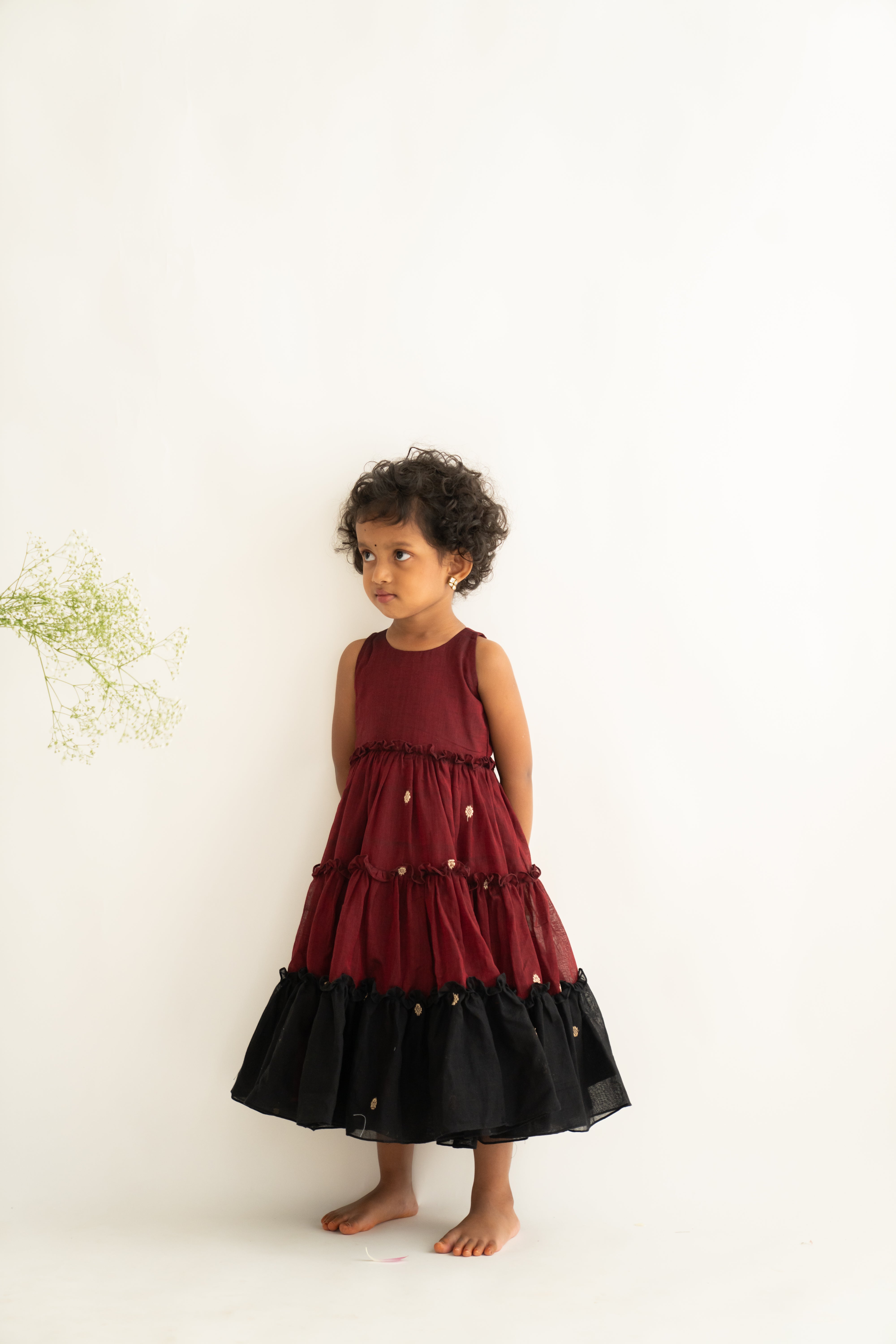 Maroon & Black Narayanpet Tiered Dress