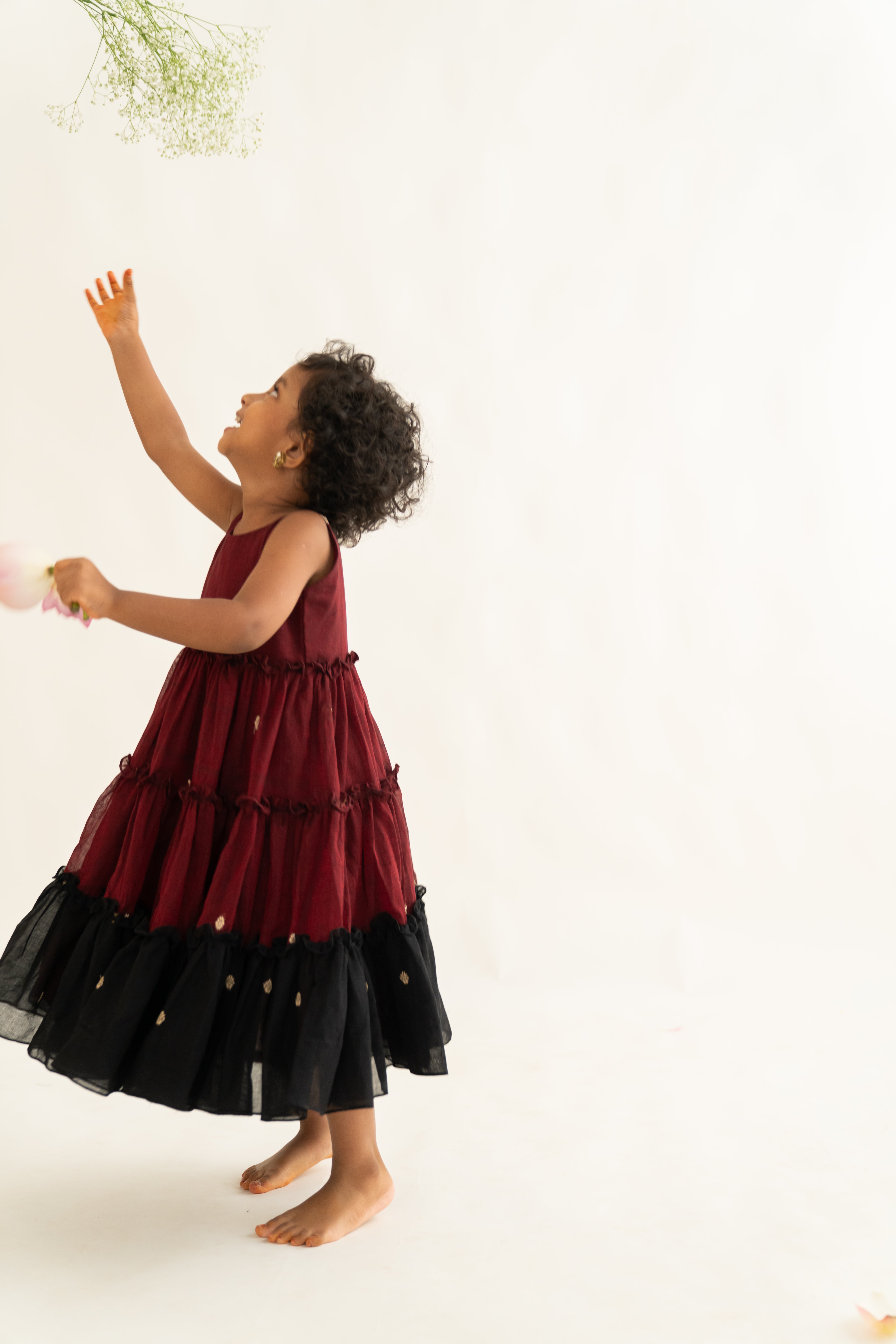 Maroon & Black Narayanpet Tiered Dress