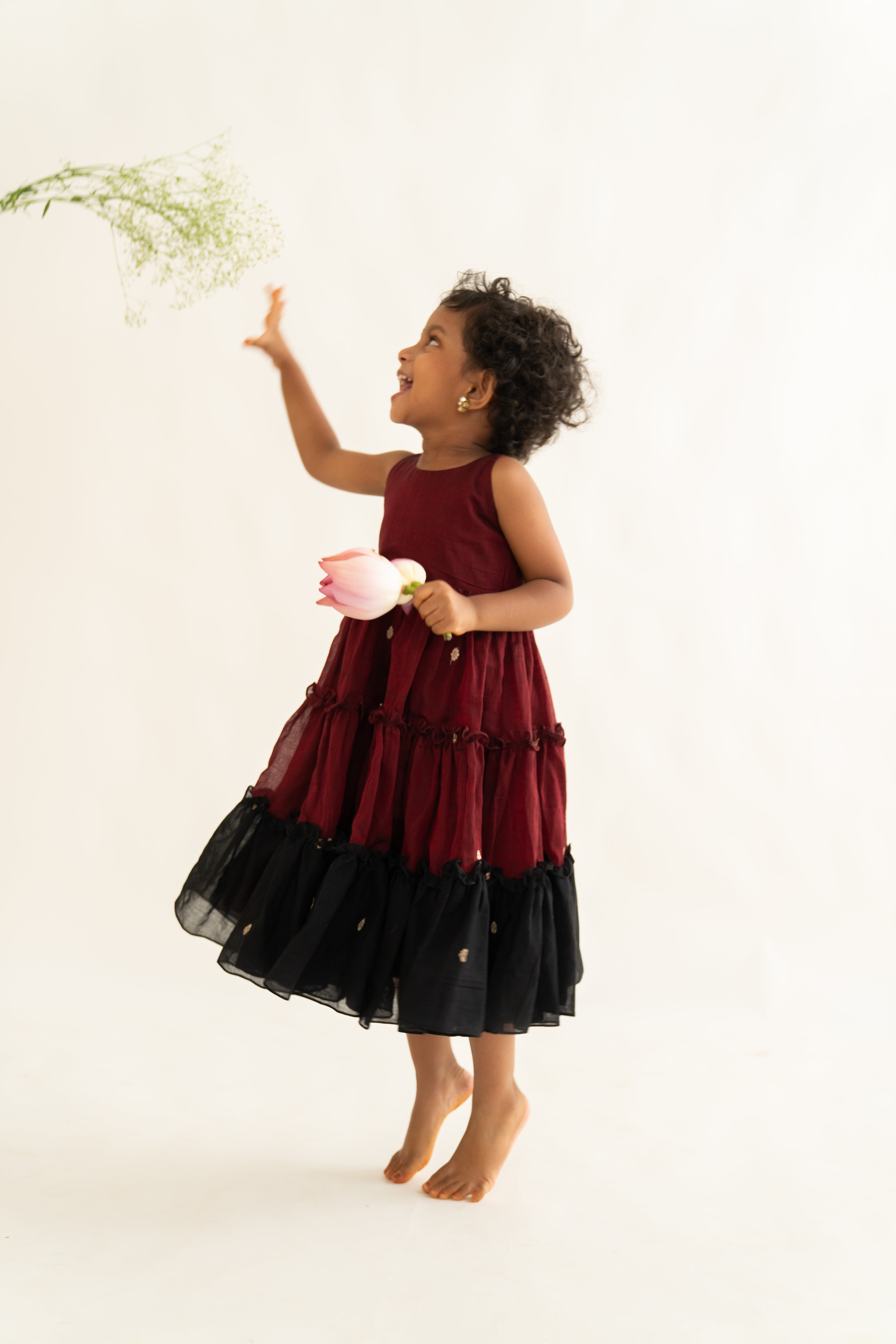 Maroon & Black Narayanpet Tiered Dress
