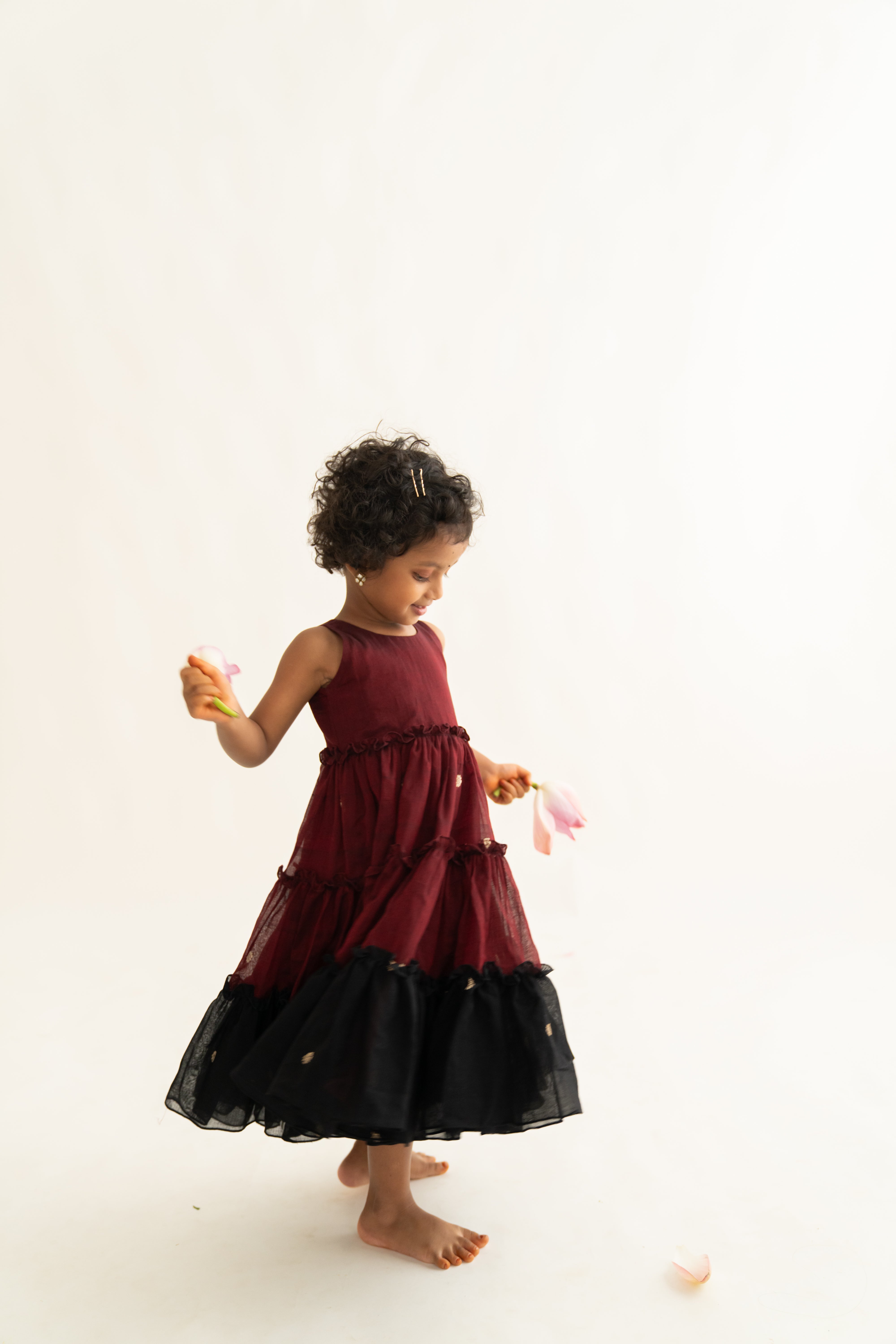 Maroon & Black Narayanpet Tiered Dress