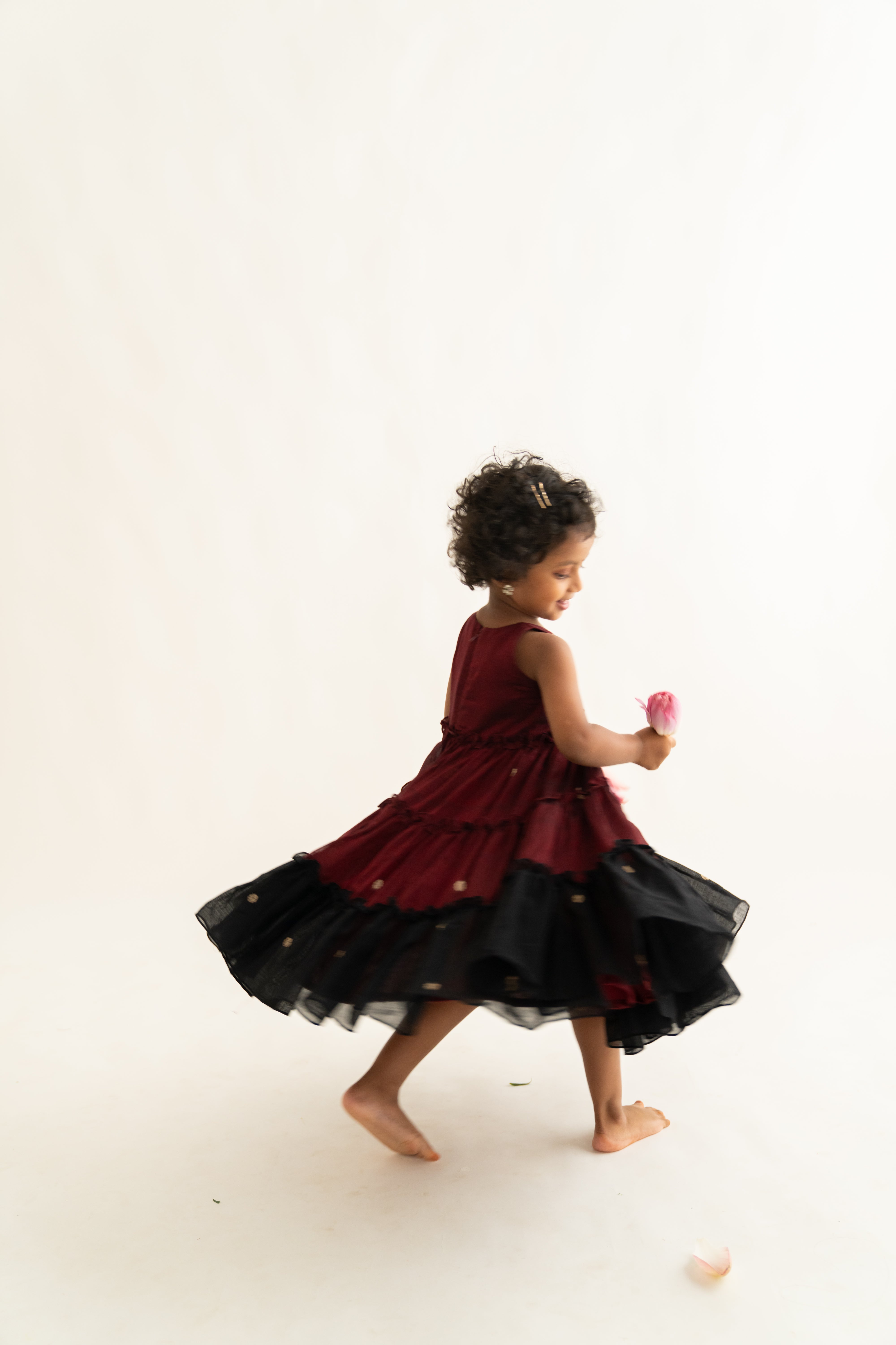 Maroon & Black Narayanpet Tiered Dress