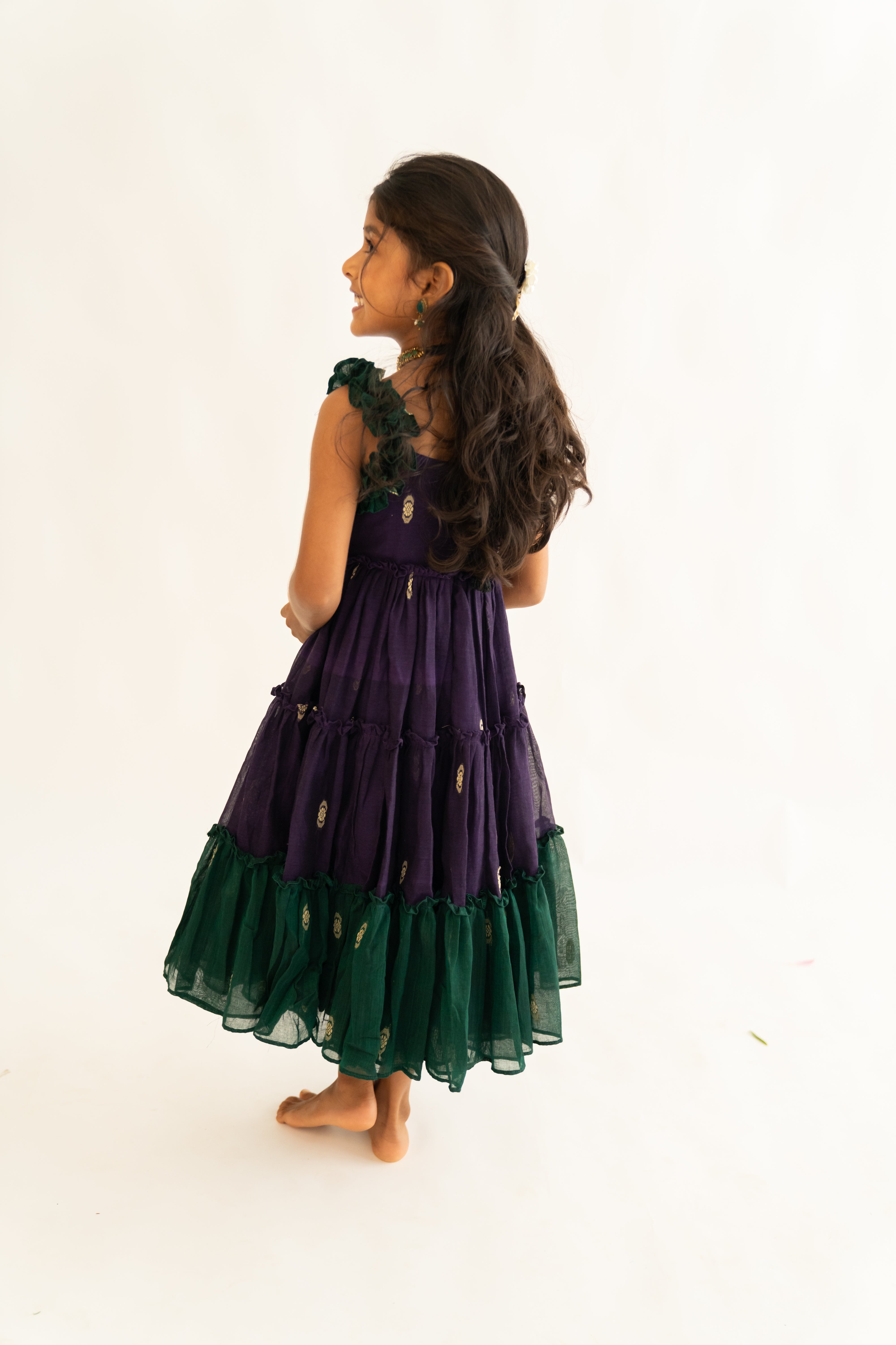 Purple & Green Narayanpet Tiered Dress
