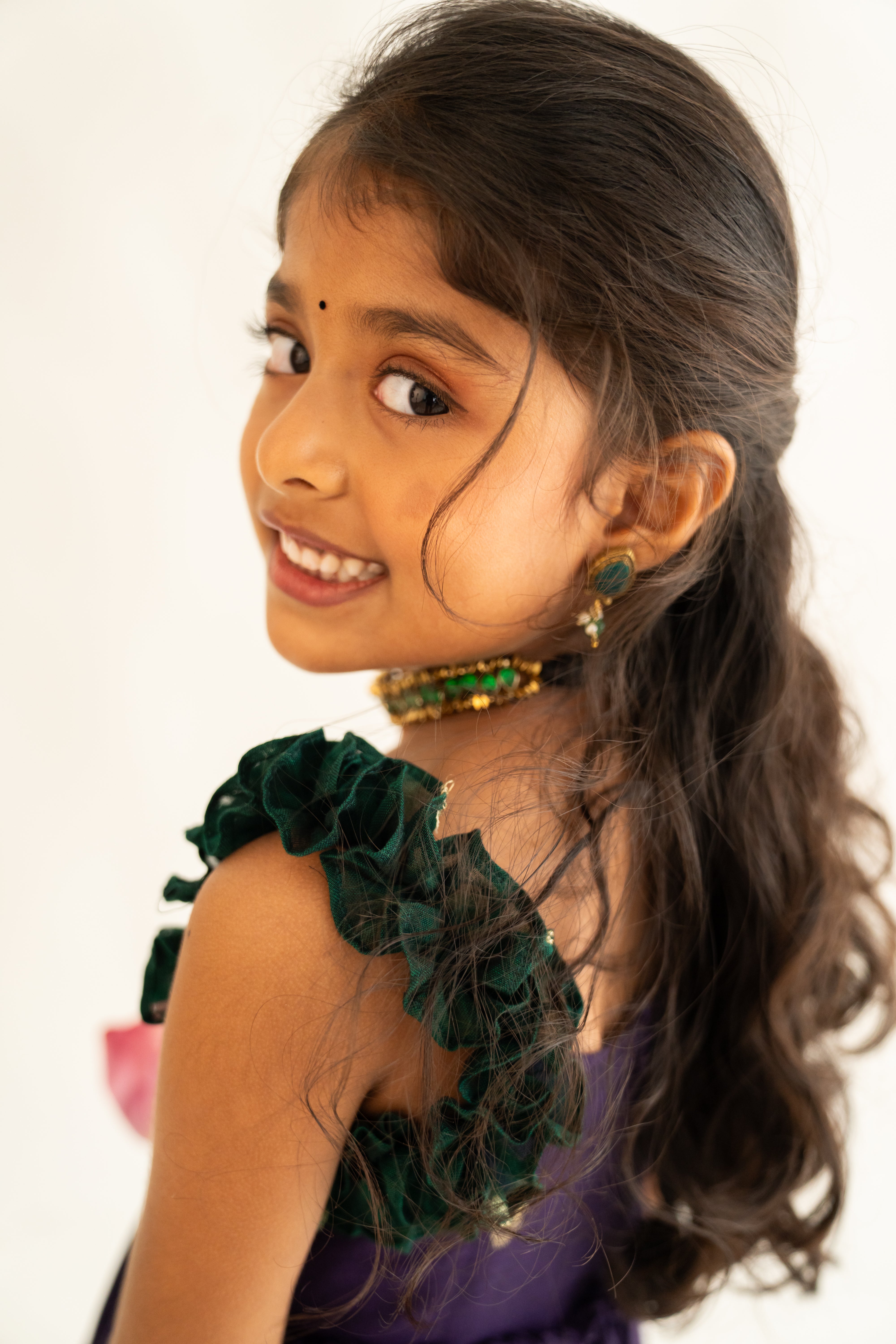 Purple & Green Narayanpet Tiered Dress