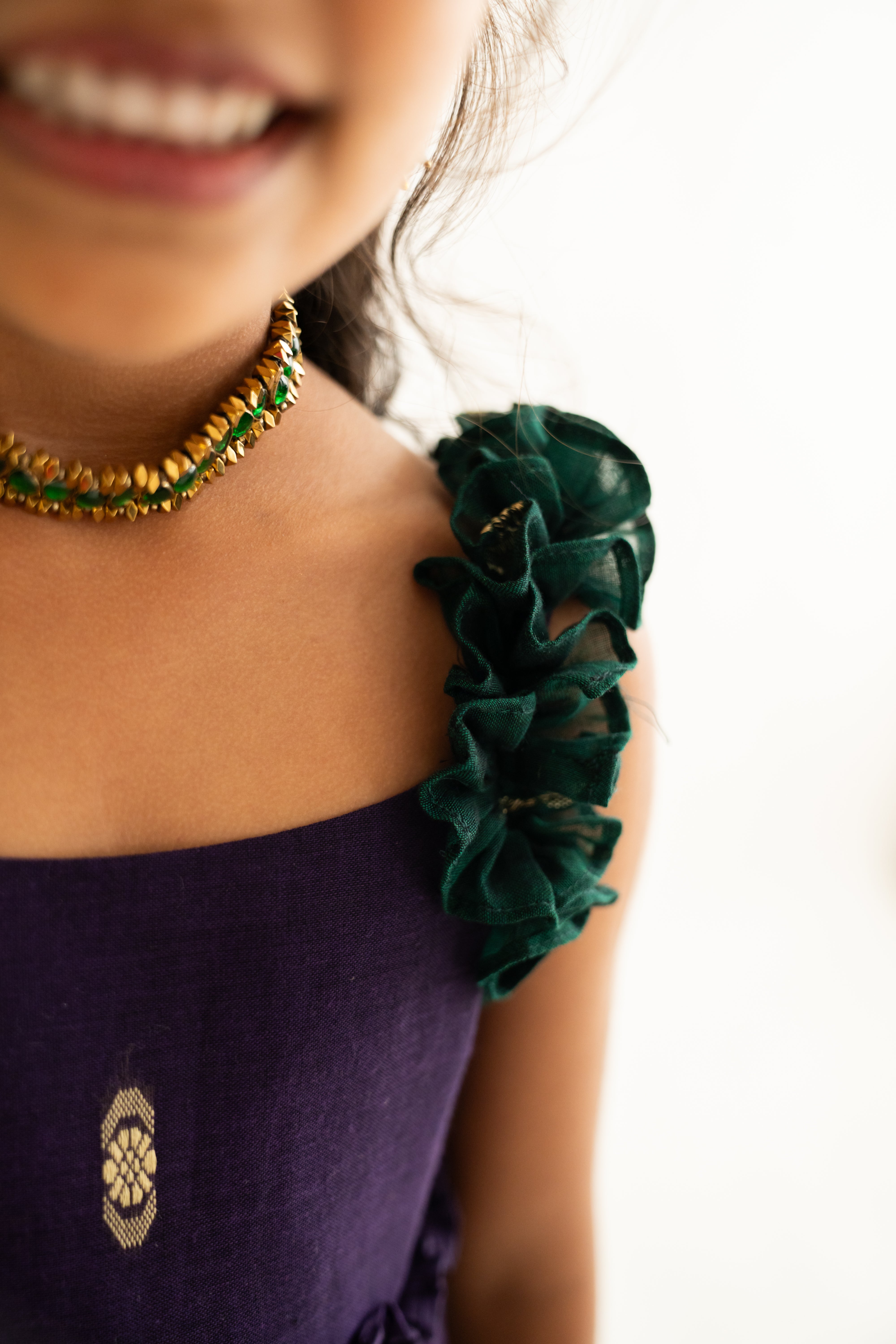 Purple & Green Narayanpet Tiered Dress
