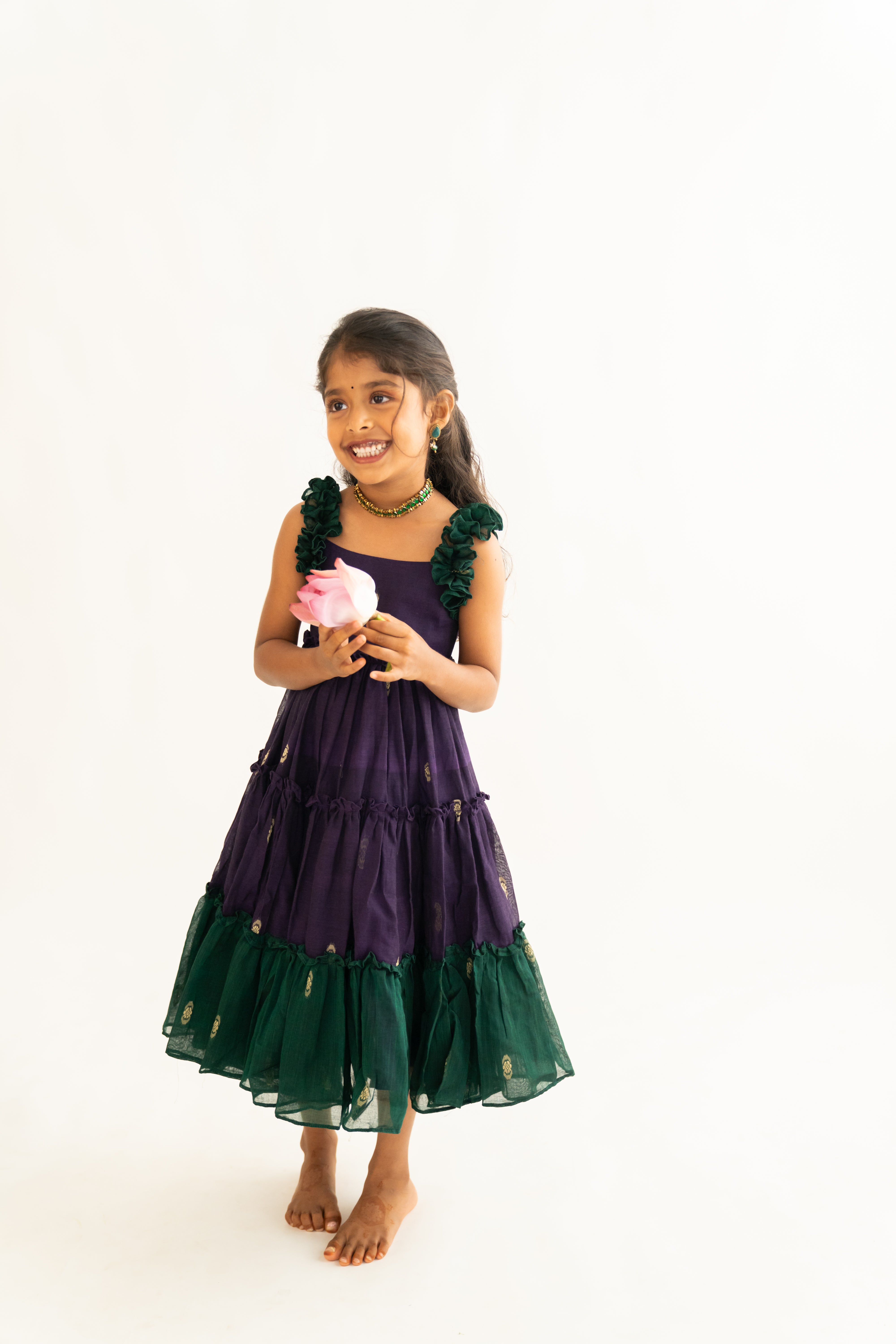 Purple & Green Narayanpet Tiered Dress