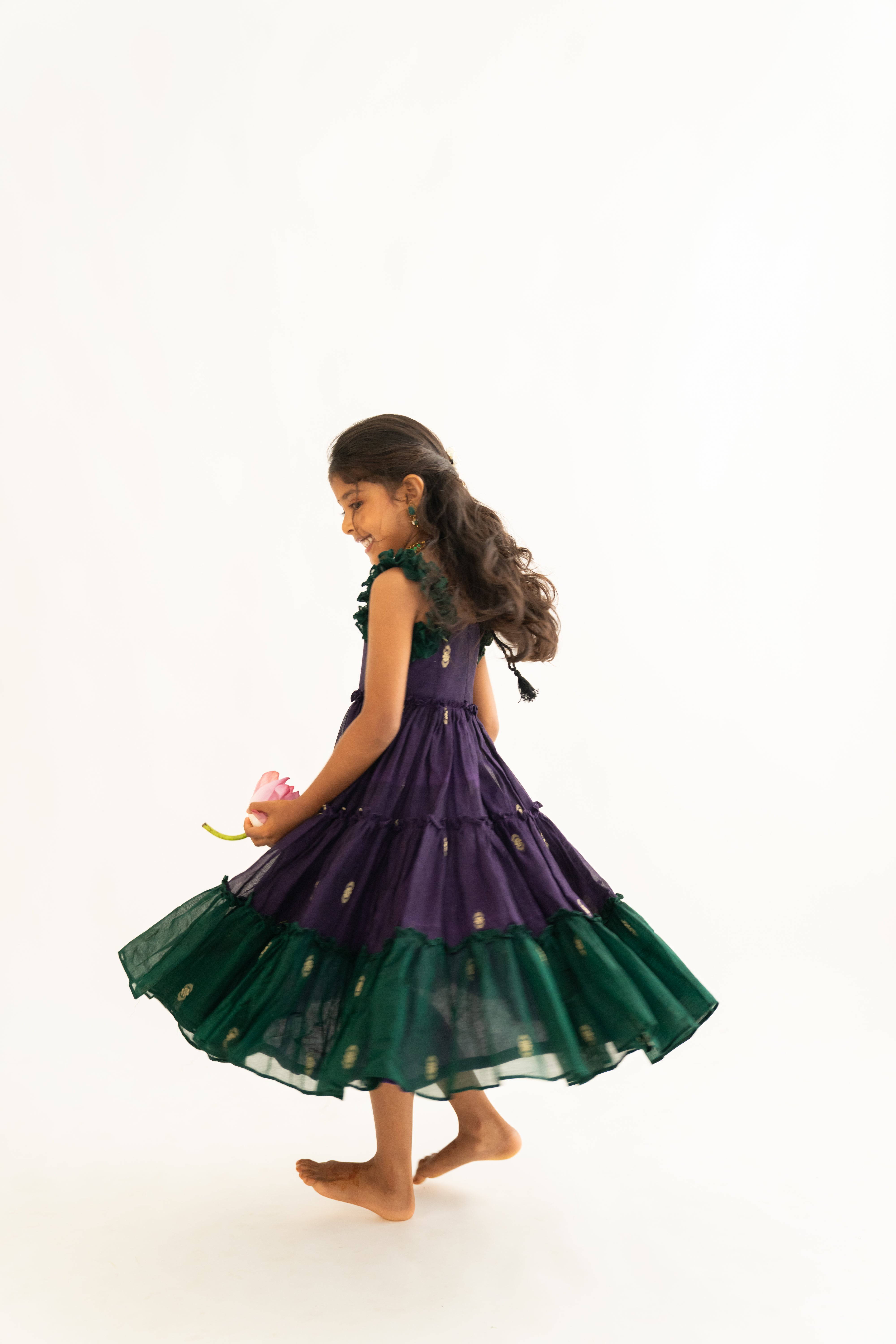 Purple & Green Narayanpet Tiered Dress