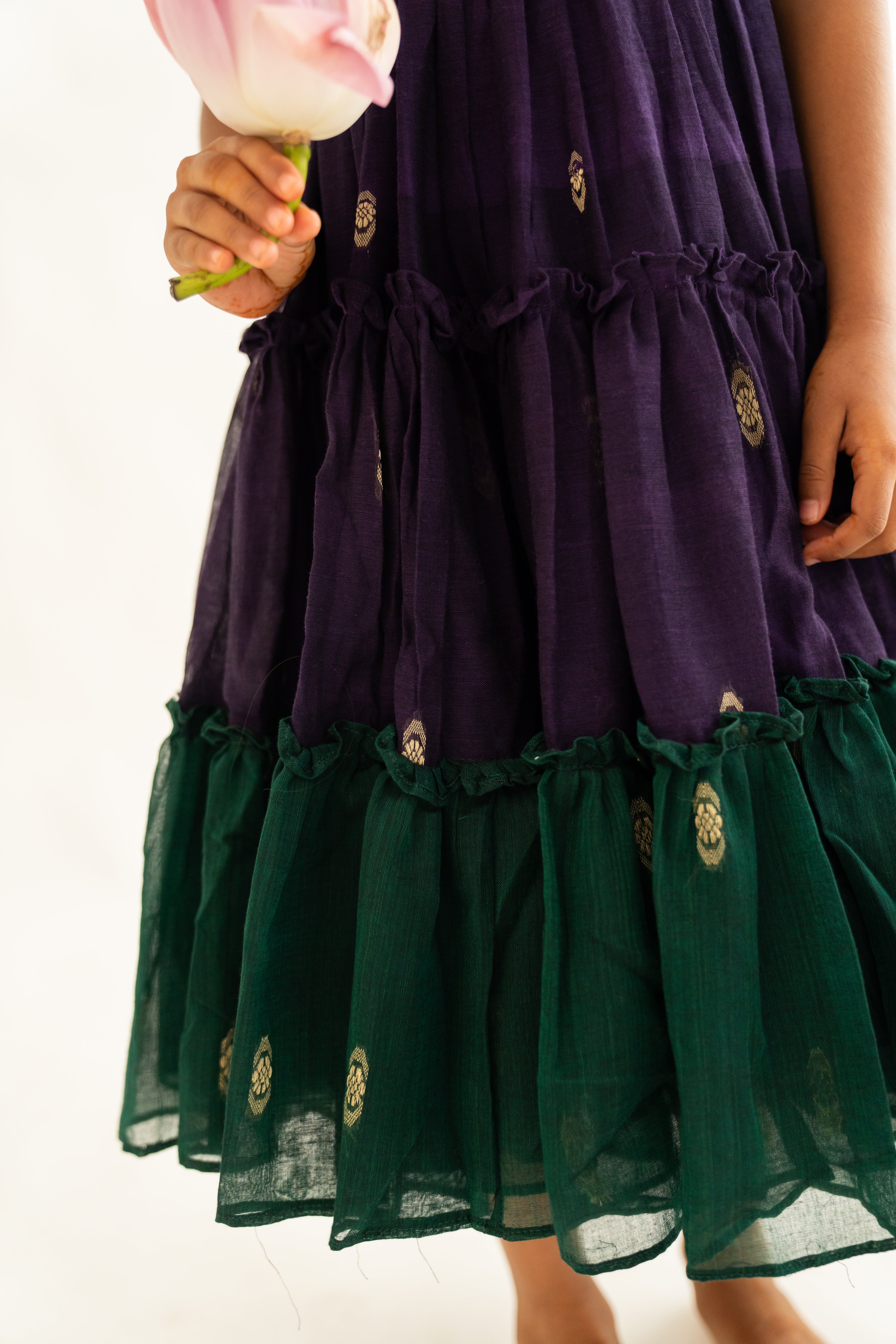 Purple & Green Narayanpet Tiered Dress