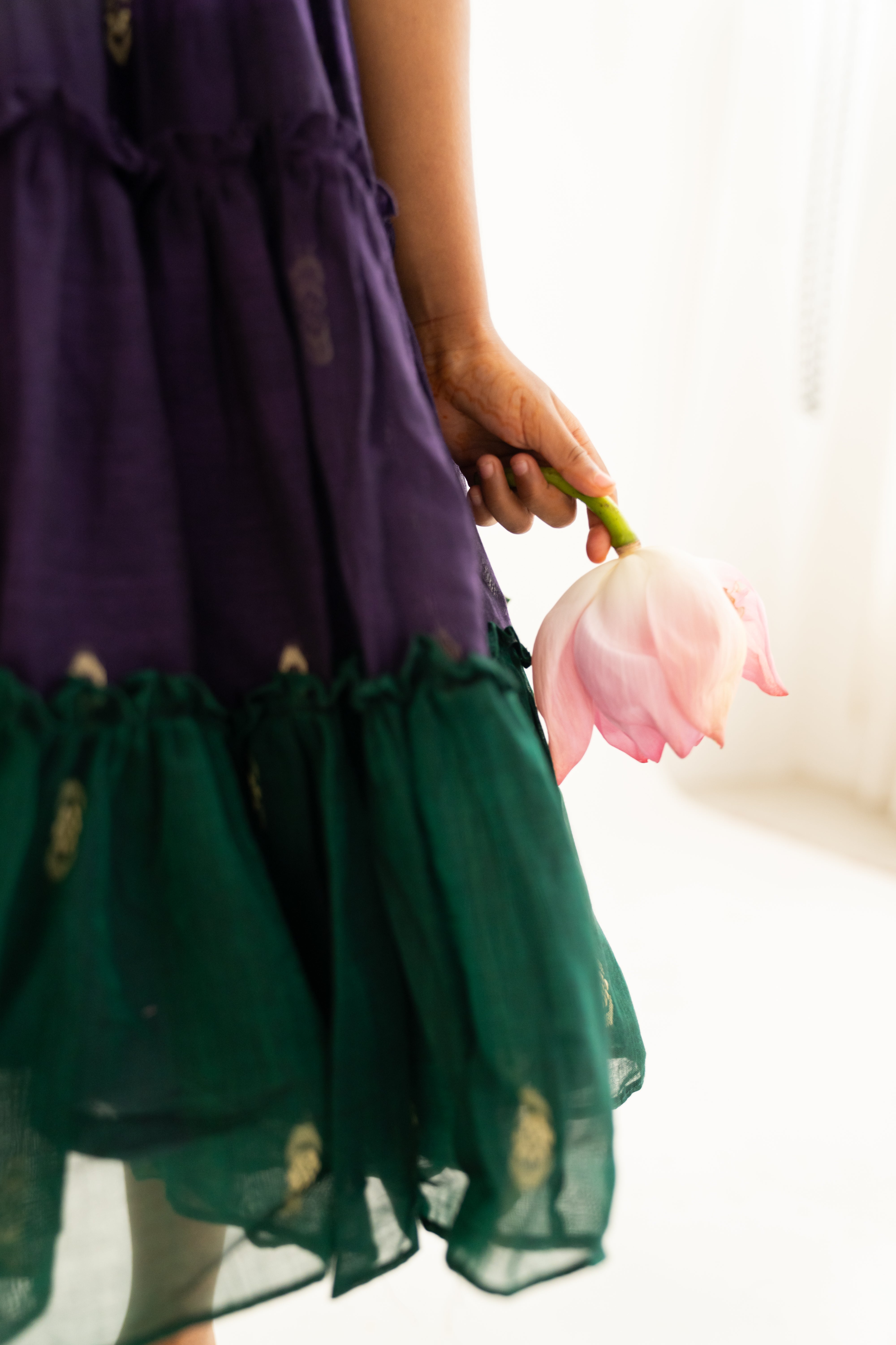 Purple & Green Narayanpet Tiered Dress