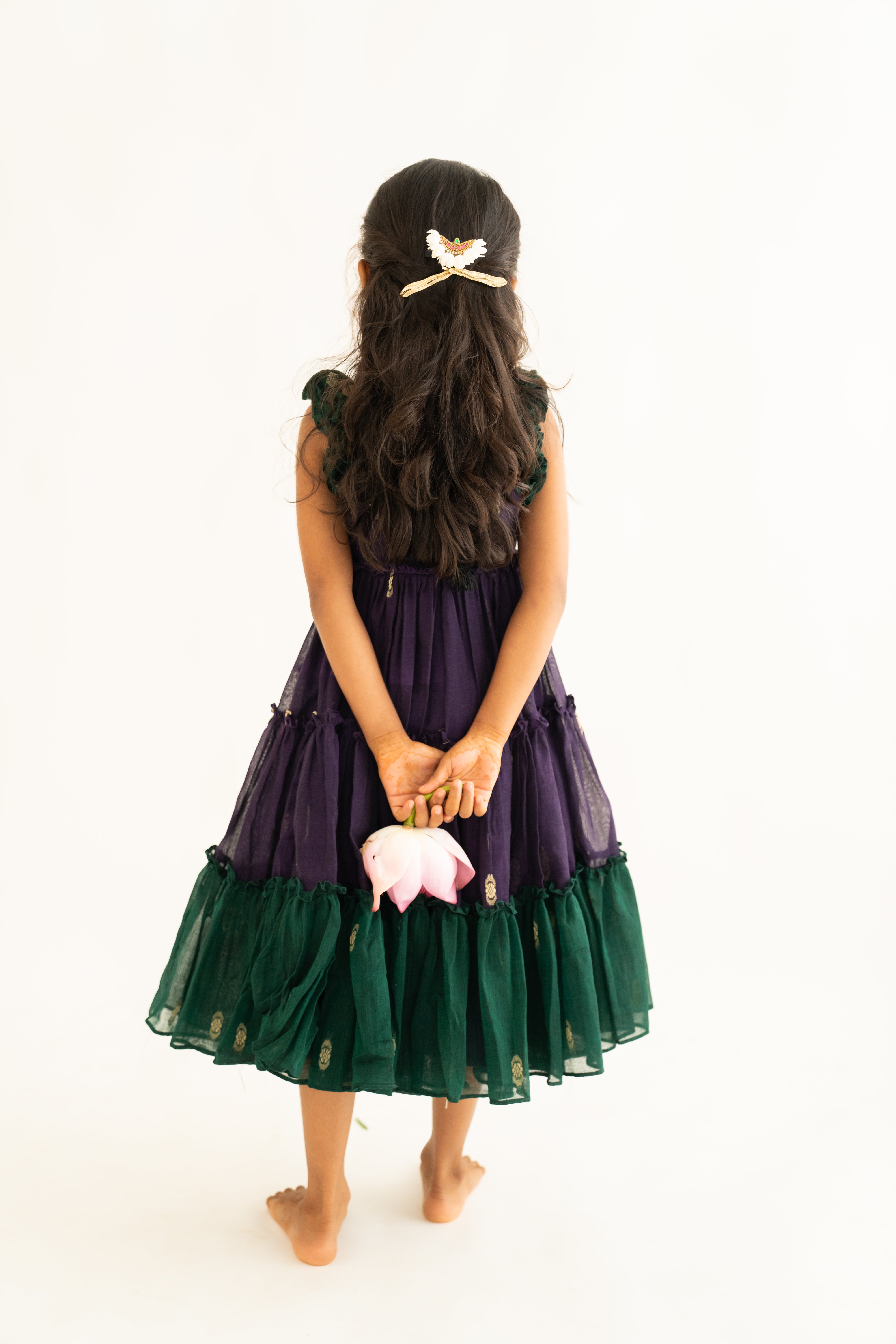 Purple & Green Narayanpet Tiered Dress