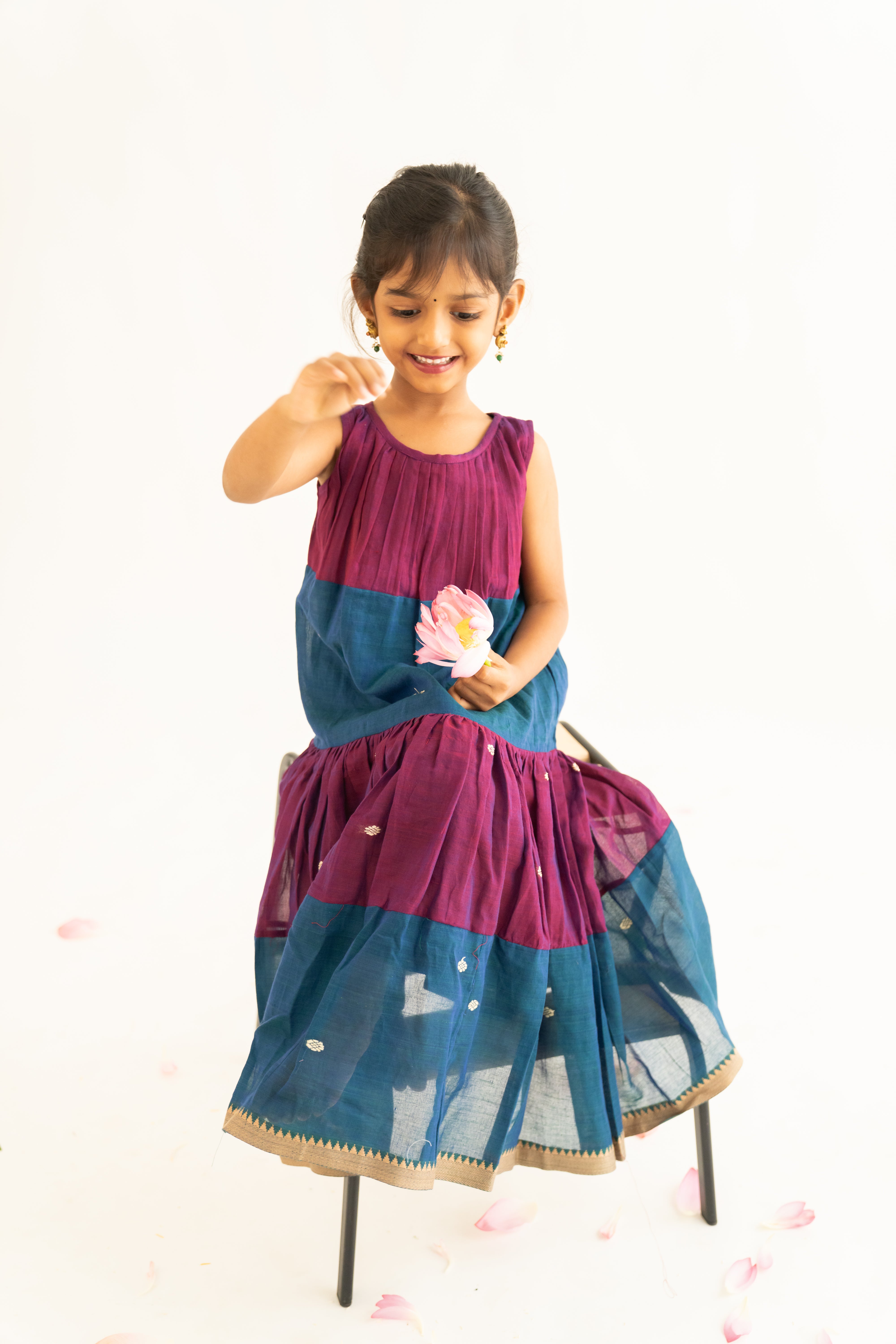 Magenta & Teal Narayanpet Tiered Dress