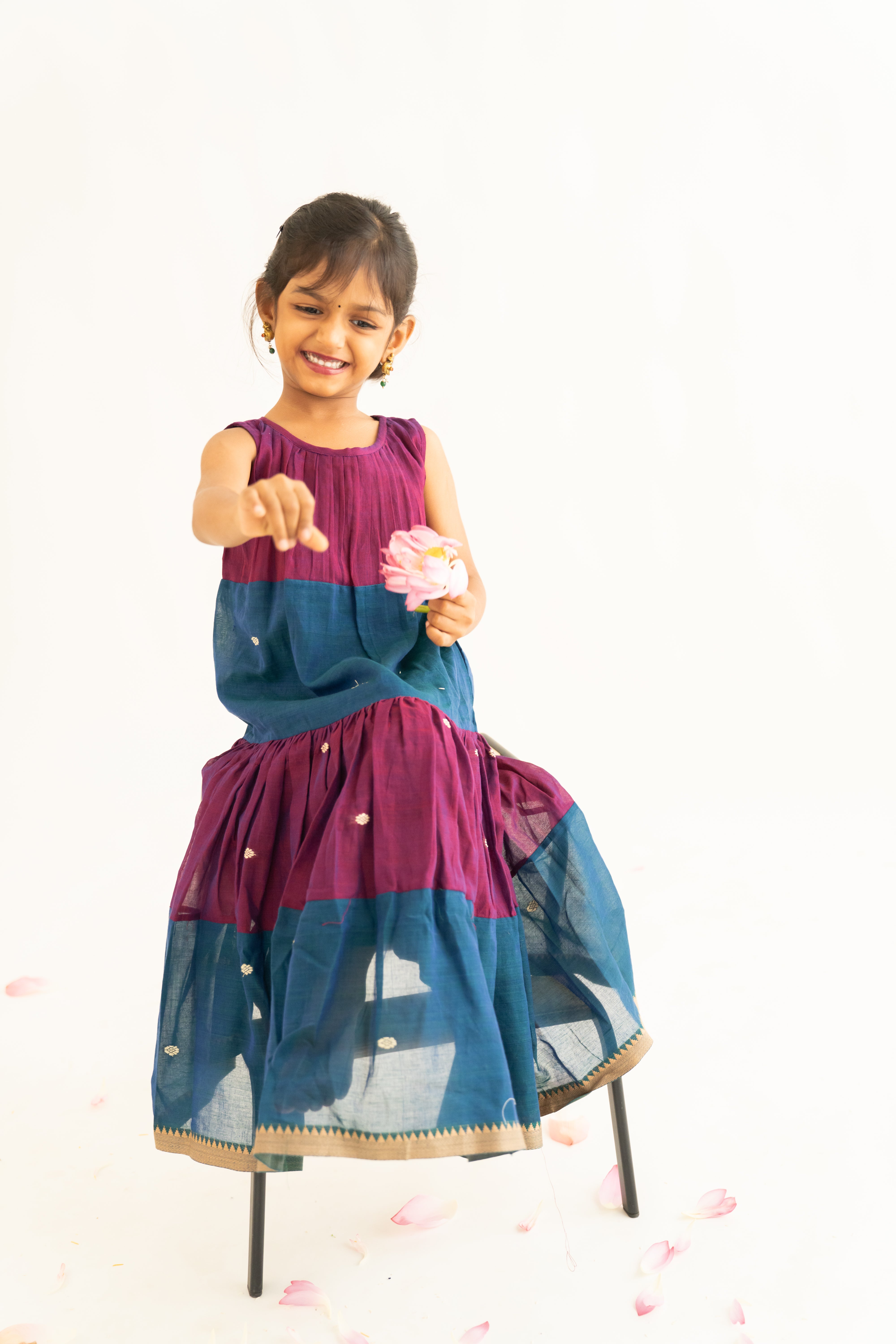 Magenta & Teal Narayanpet Tiered Dress
