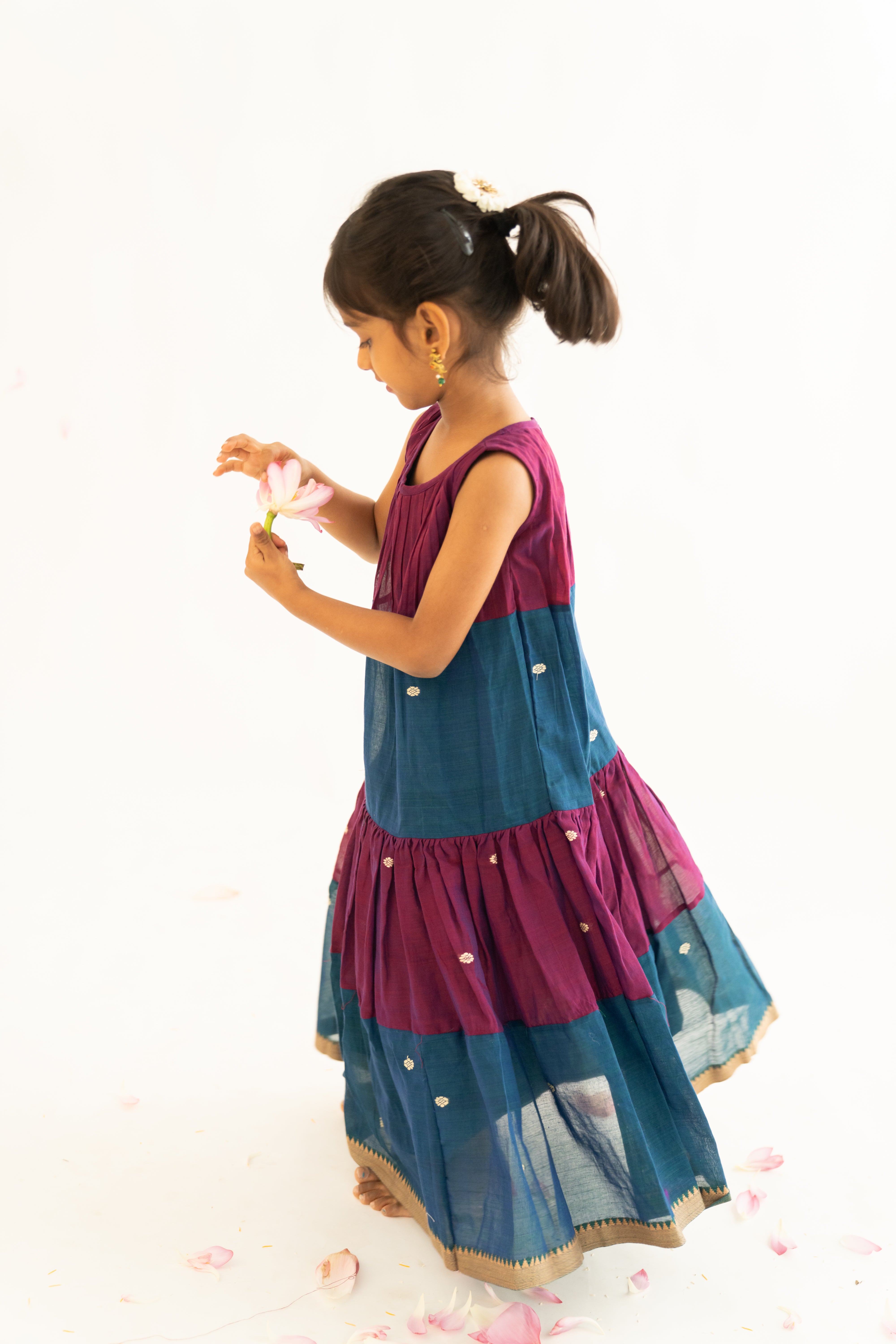 Magenta & Teal Narayanpet Tiered Dress